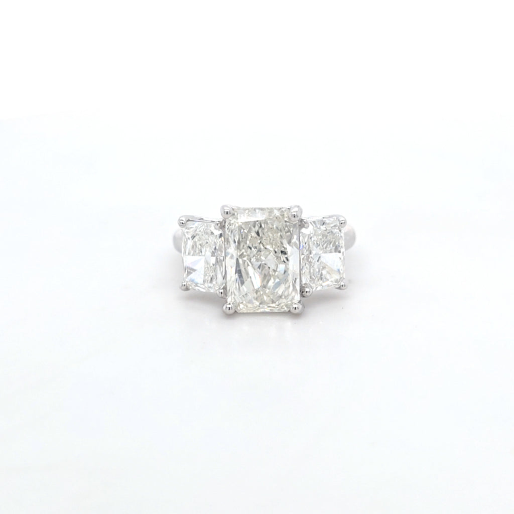 4.92ct G/SI1 Radiant Cut LAB Diamond 3 Stone Ring Set in White Gold