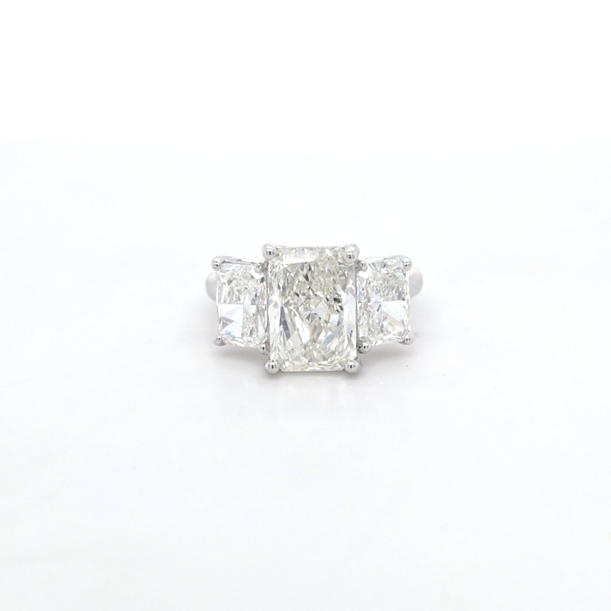 4.92ct G/SI1 Radiant Cut LAB Diamond 3 Stone Ring Set in White Gold