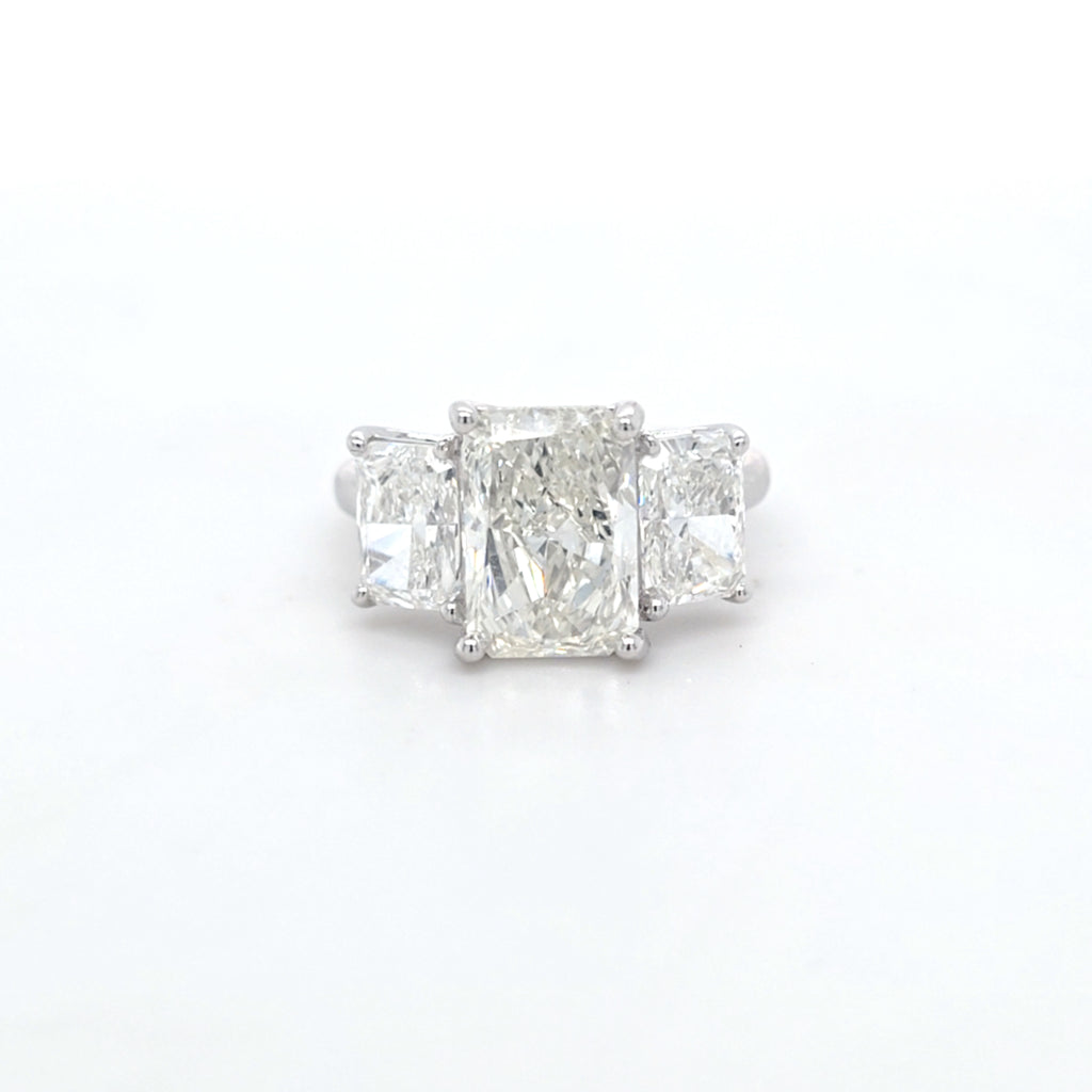 4.92ct G/SI1 Radiant Cut LAB Diamond 3 Stone Ring Set in White Gold