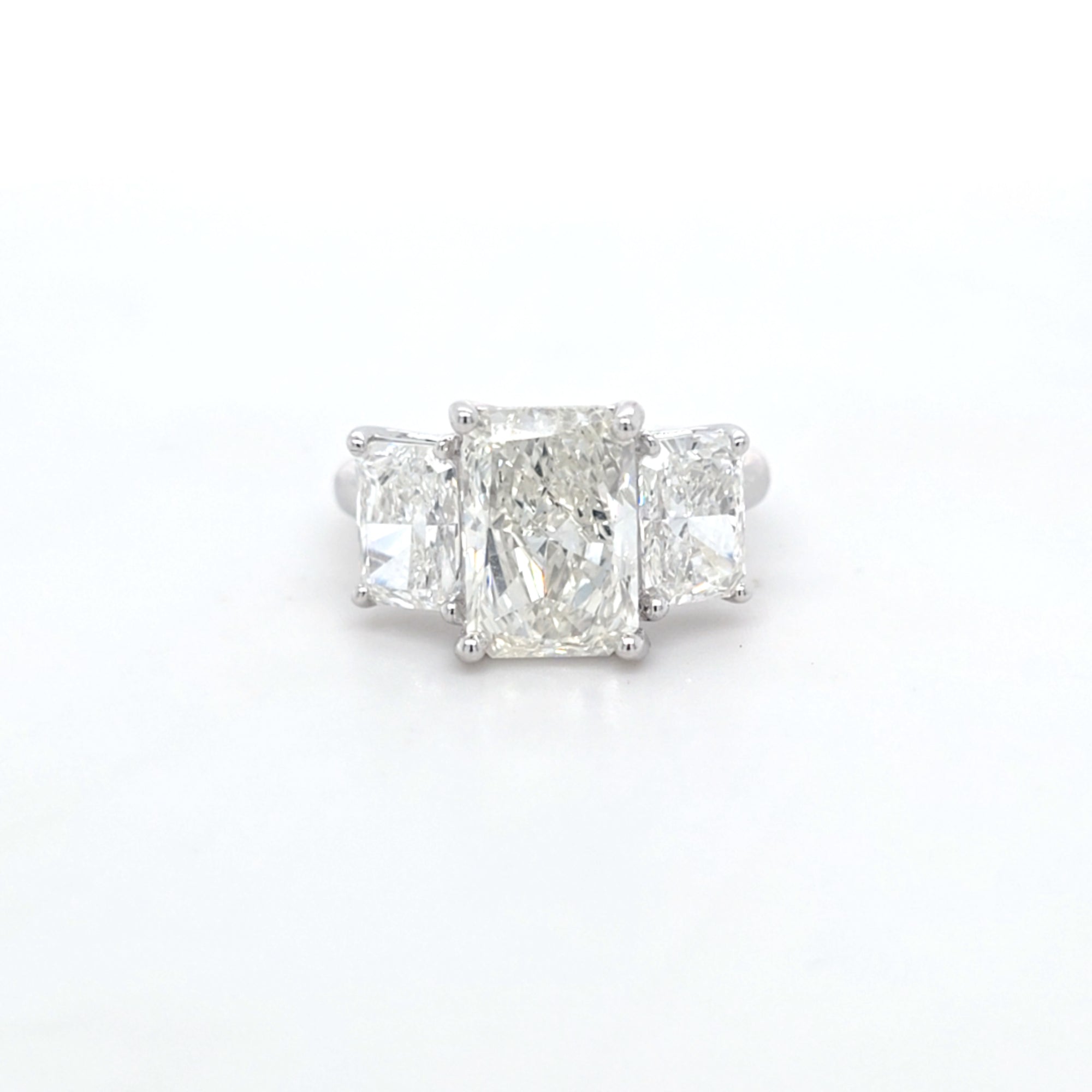 4.92ct G/SI1 Radiant Cut LAB Diamond 3 Stone Ring Set in White Gold