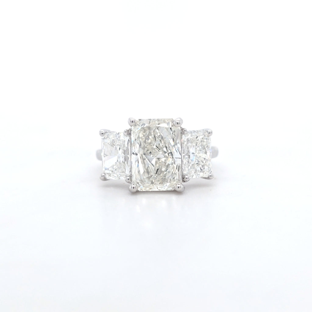 4.92ct G/SI1 Radiant Cut LAB Diamond 3 Stone Ring Set in White Gold