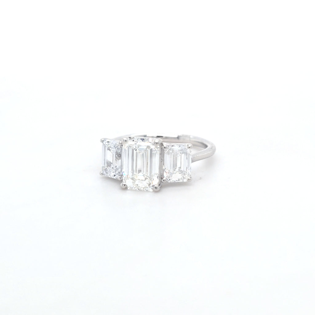 3.75ct E/VS1 Emerald Cut LAB Diamond 3 Stone Ring Set in White Gold