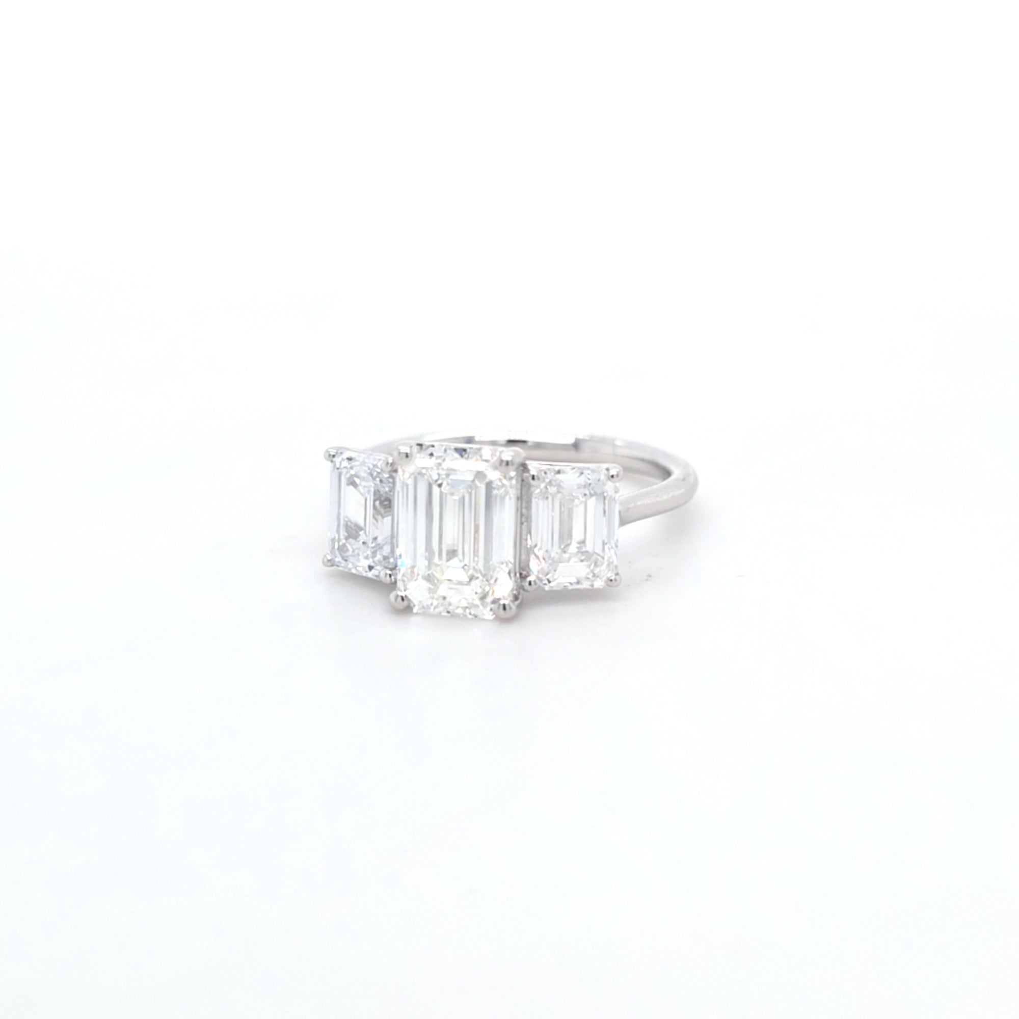 3.75ct E/VS1 Emerald Cut LAB Diamond 3 Stone Ring Set in White Gold