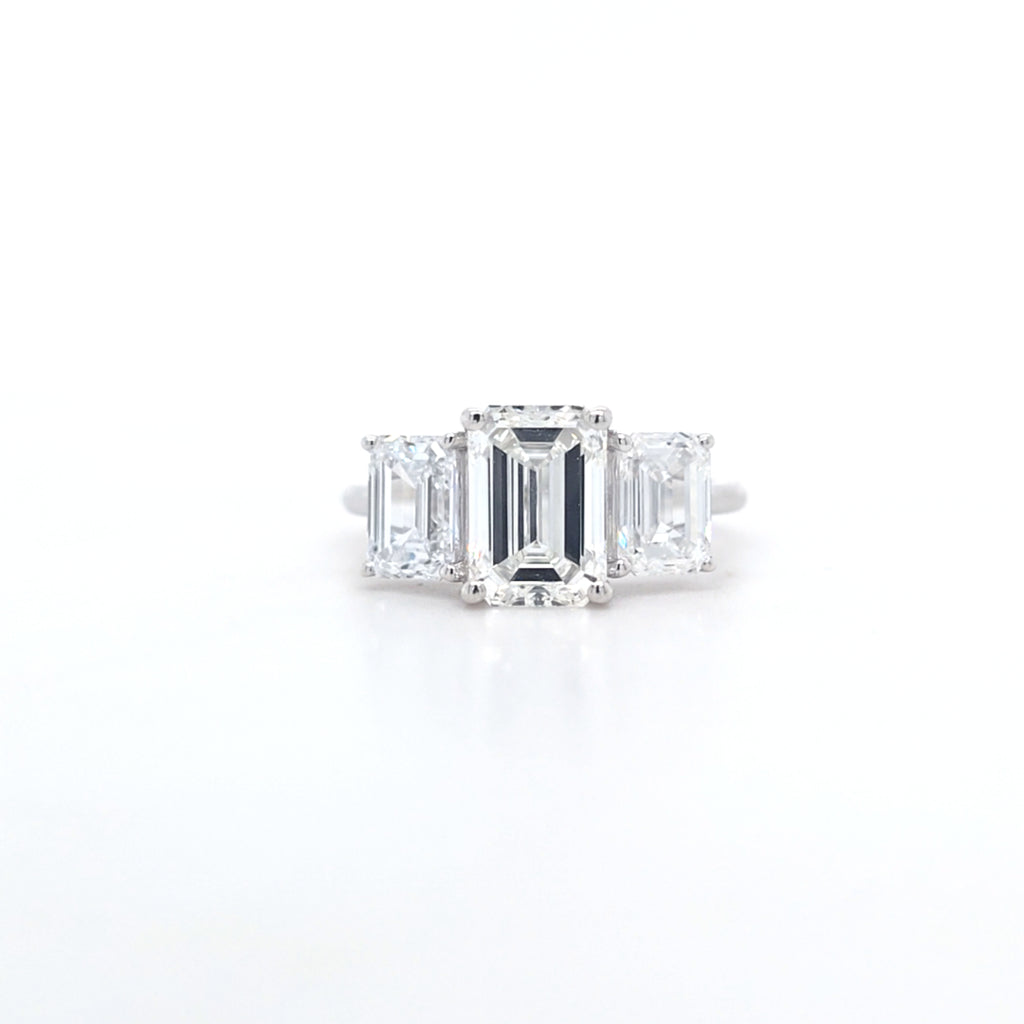3.75ct E/VS1 Emerald Cut LAB Diamond 3 Stone Ring Set in White Gold