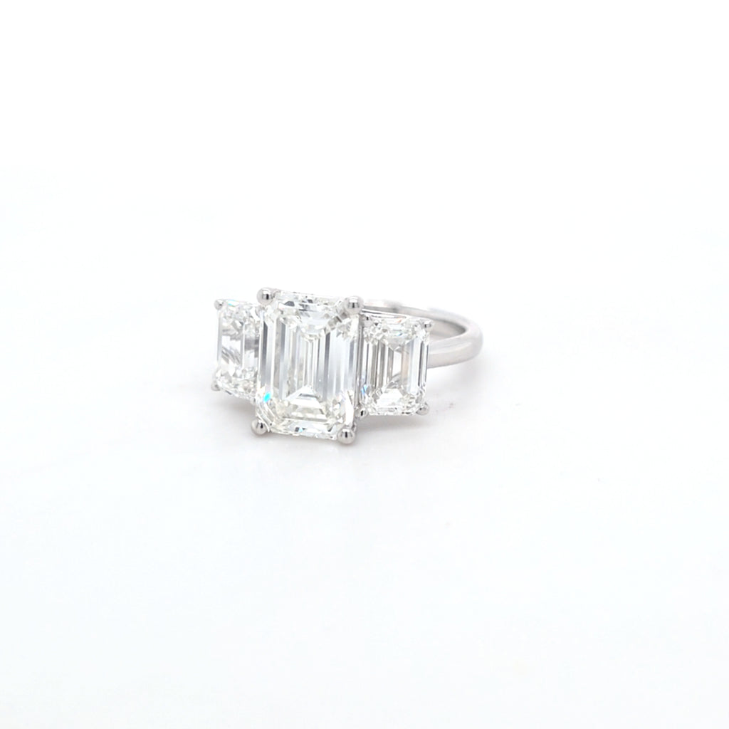 5.06ct G/VVS2 Emerald Cut LAB Diamond 3 Stone Ring Set in White Gold