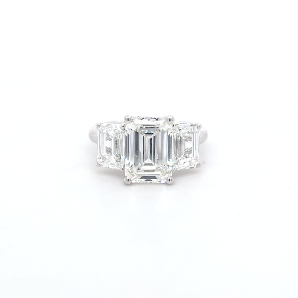 5.06ct G/VVS2 Emerald Cut LAB Diamond 3 Stone Ring Set in White Gold