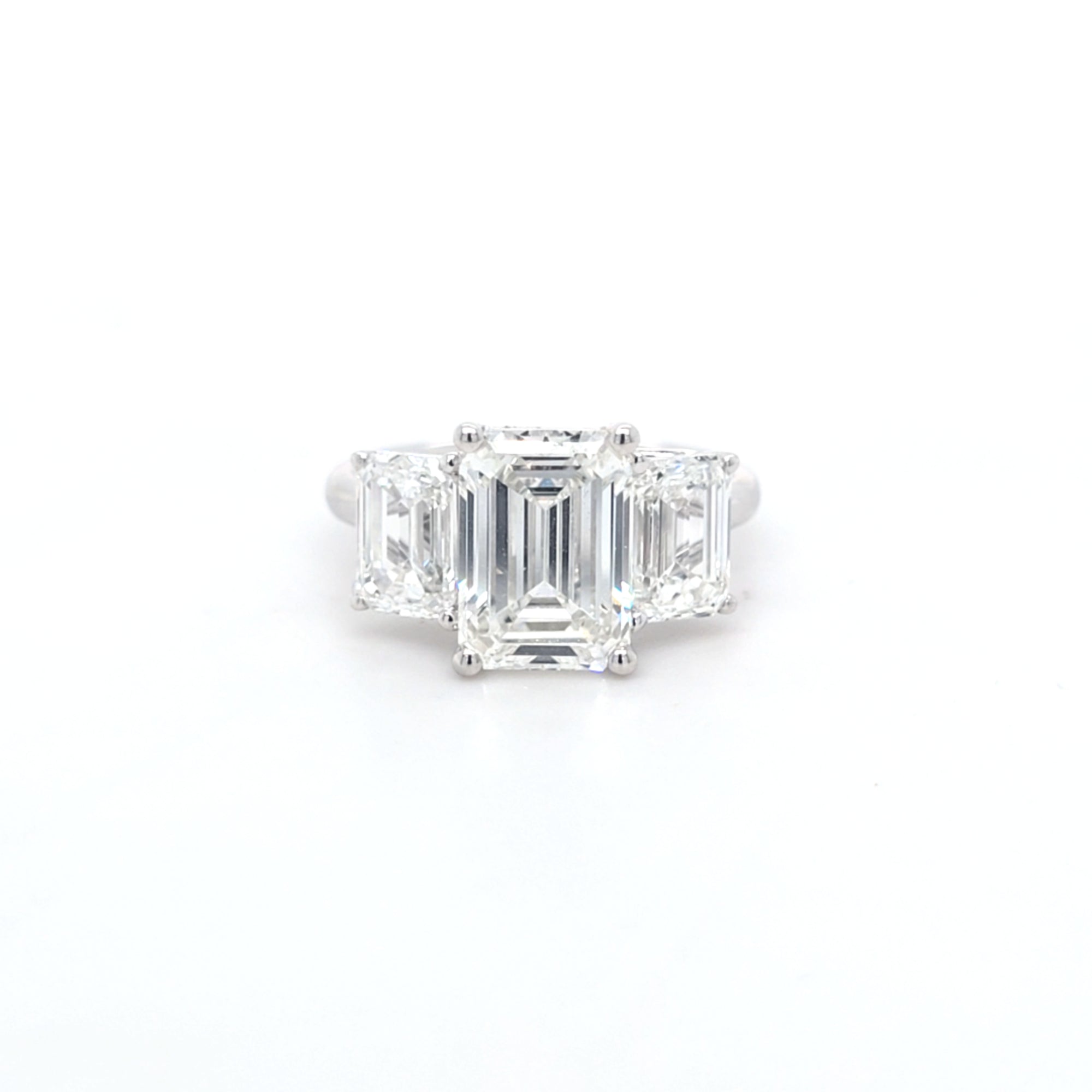 5.06ct G/VVS2 Emerald Cut LAB Diamond 3 Stone Ring Set in White Gold