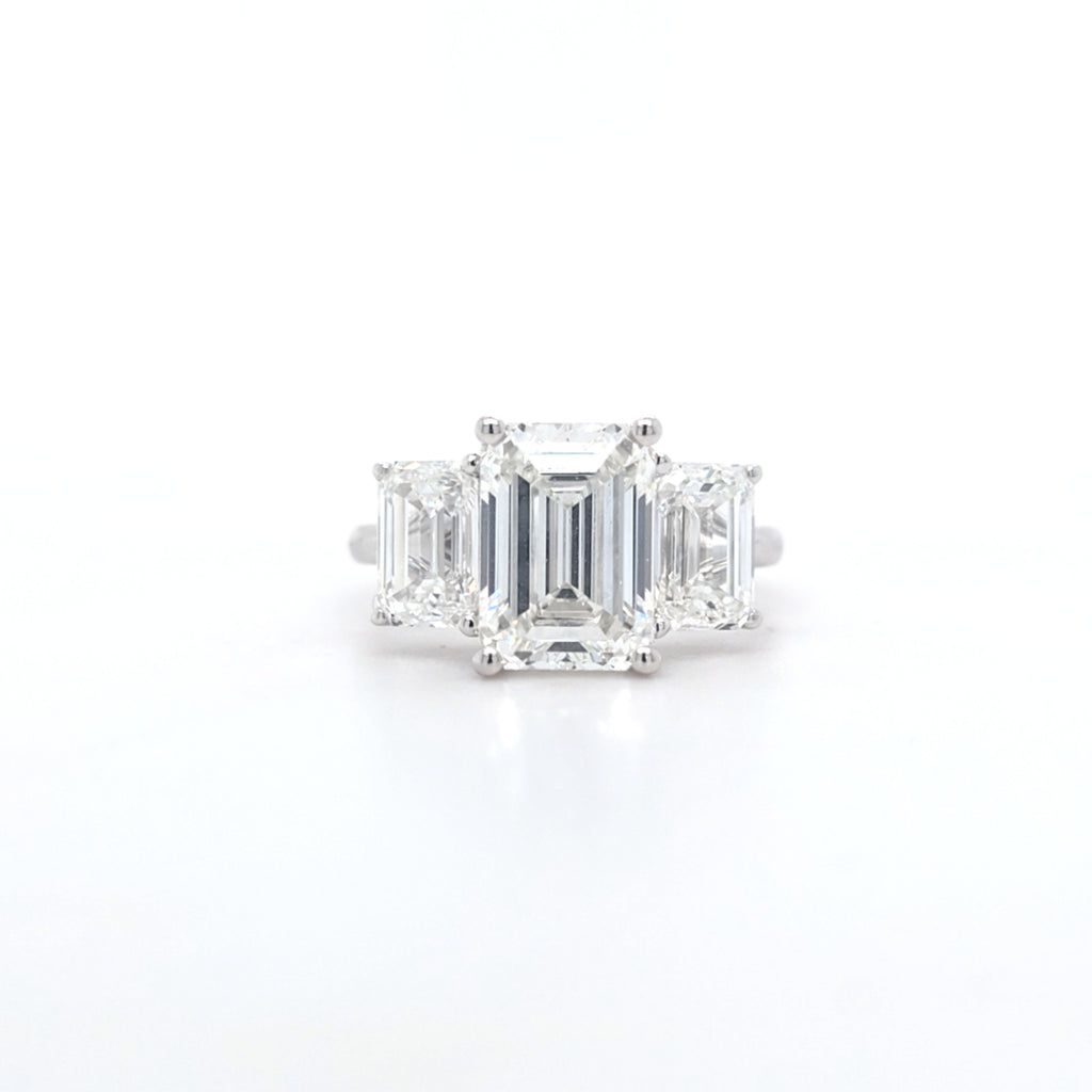 5.06ct G/VVS2 Emerald Cut LAB Diamond 3 Stone Ring Set in White Gold
