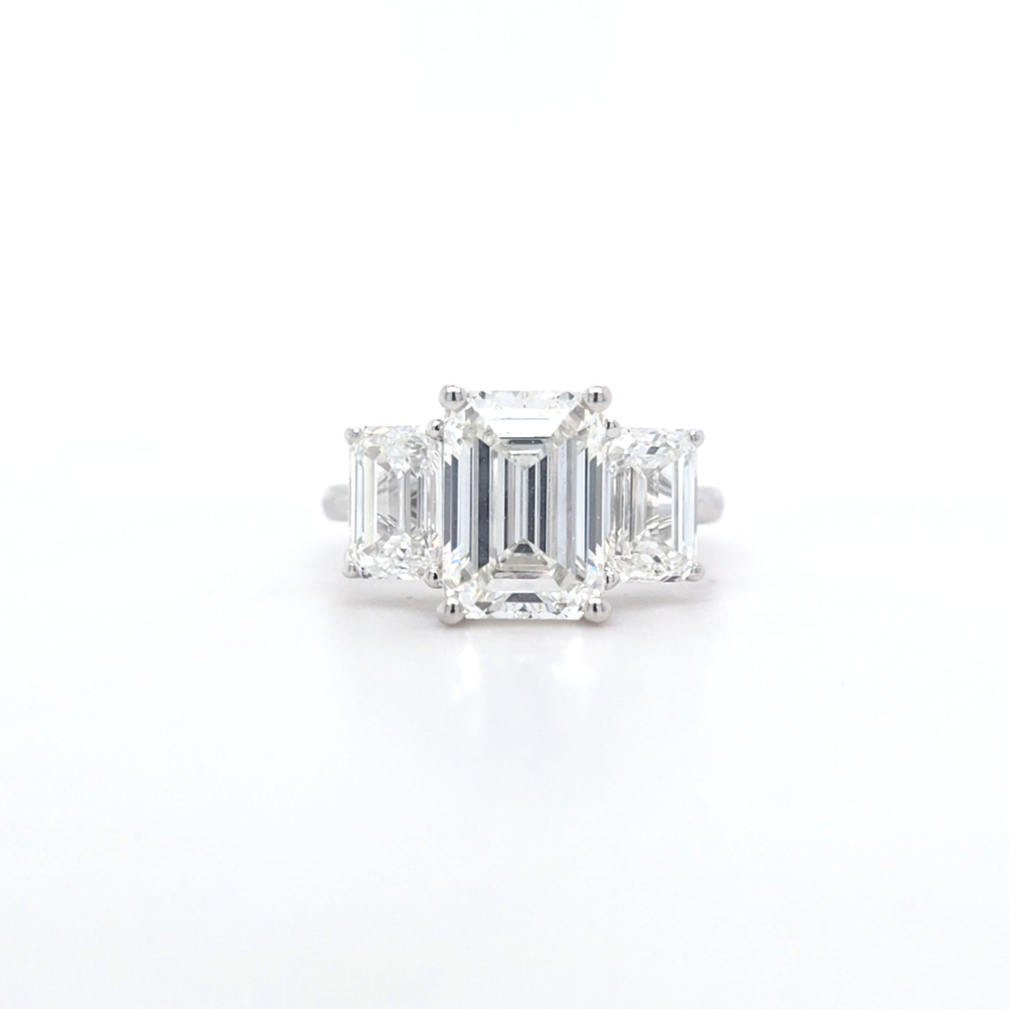 5.06ct G/VVS2 Emerald Cut LAB Diamond 3 Stone Ring Set in White Gold