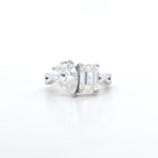 3.04ct G/VS2 Emerald Cut & Pear Shape LAB Diamond Toi et Moi Ring Set in White Gold