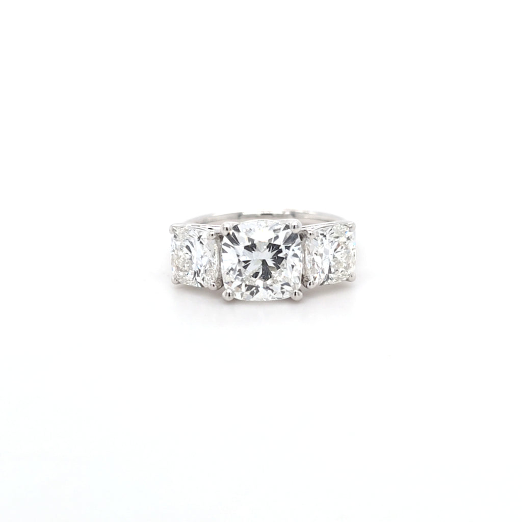 4.54ct F/VS1 Square Cushion Cut LAB Diamond 3 Stone Ring Set in White Gold