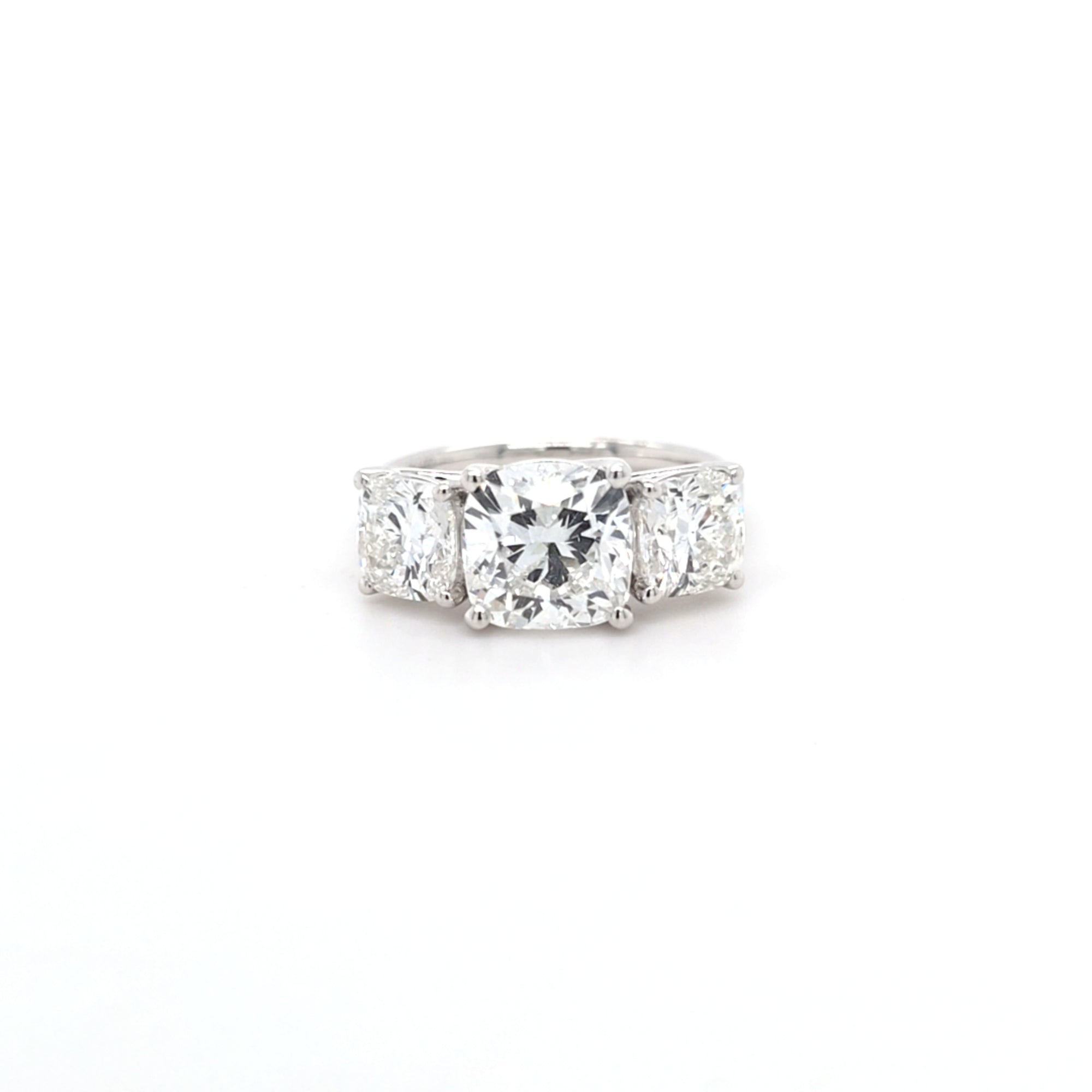 4.54ct F/VS1 Square Cushion Cut LAB Diamond 3 Stone Ring Set in White Gold