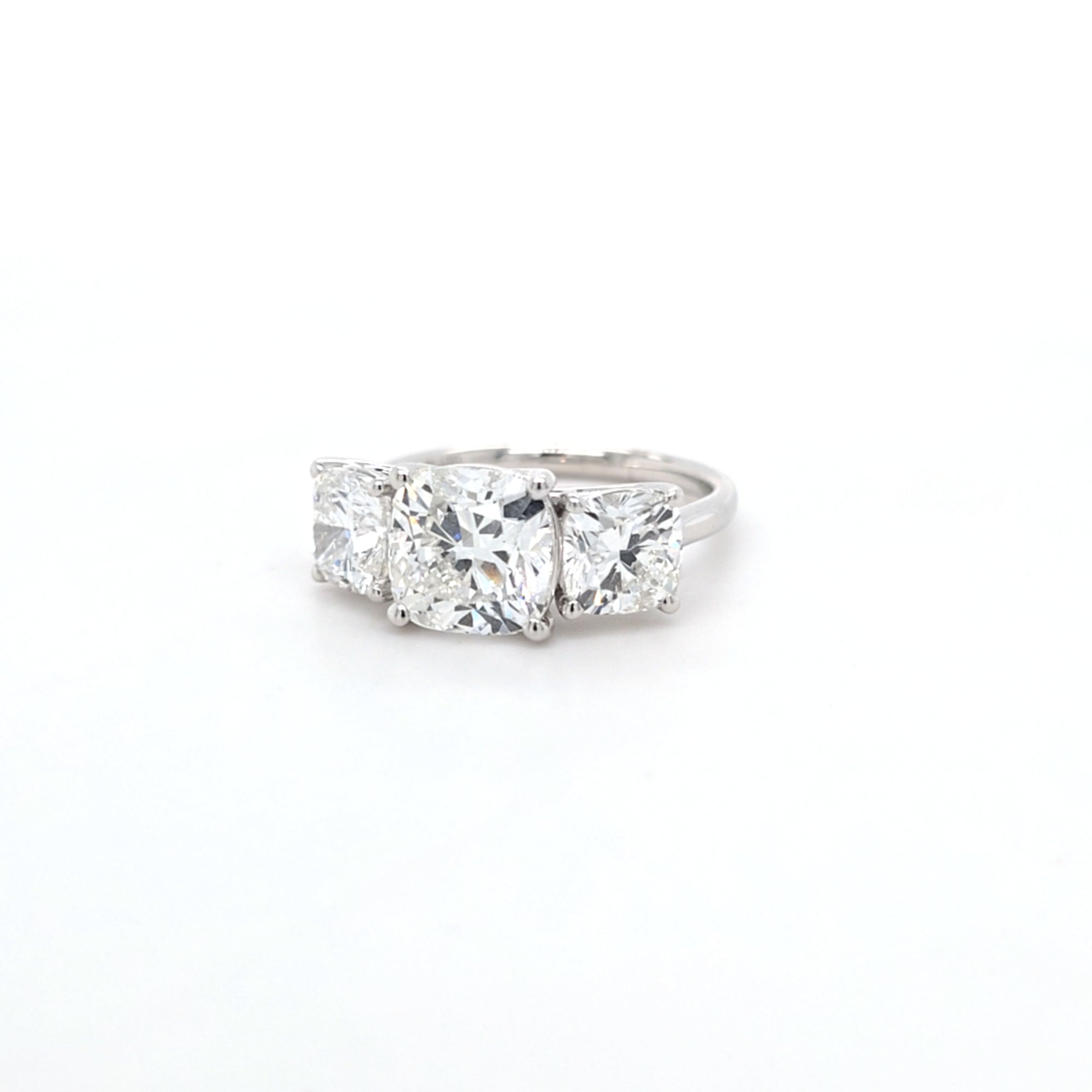 4.54ct F/VS1 Square Cushion Cut LAB Diamond 3 Stone Ring Set in White Gold