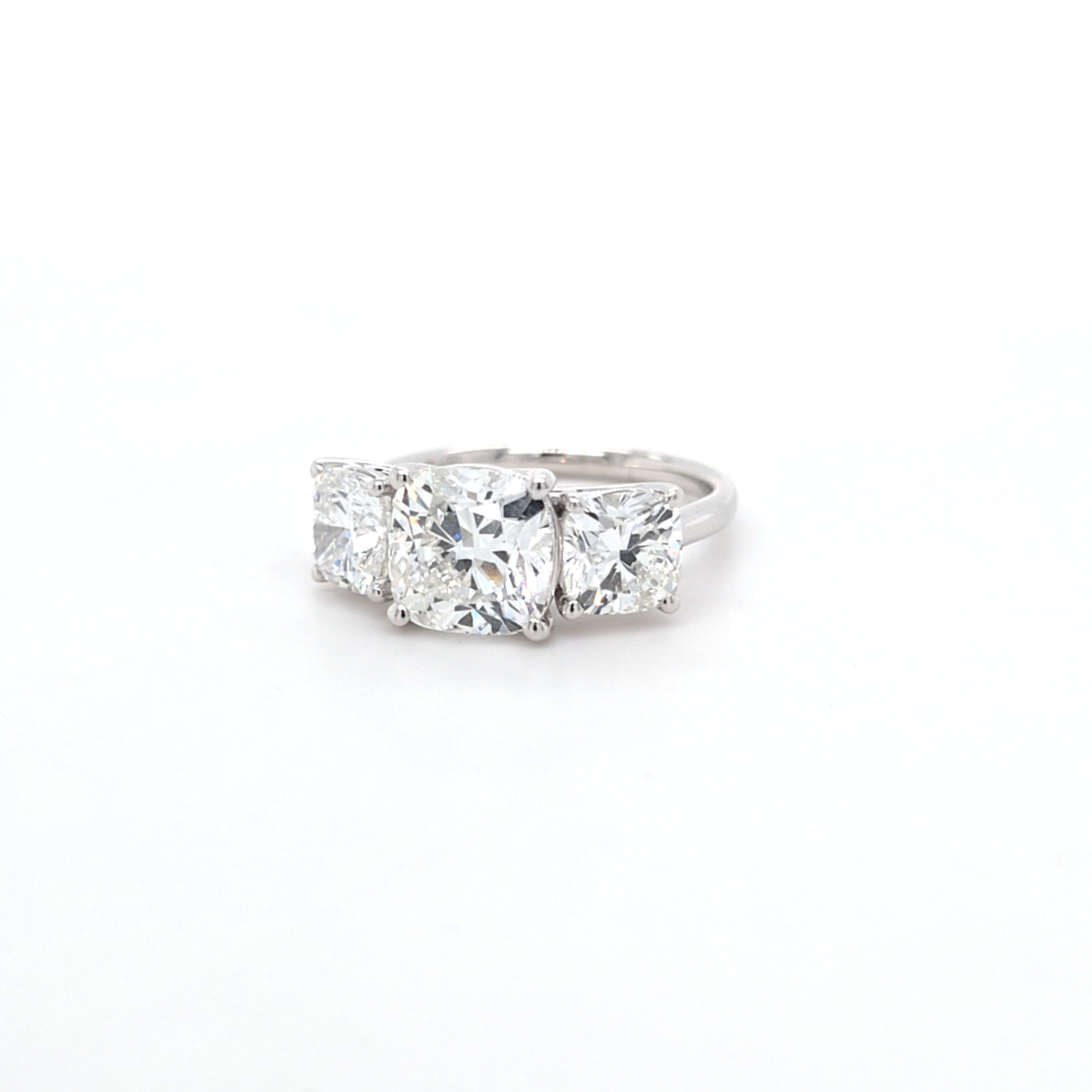 4.54ct F/VS1 Square Cushion Cut LAB Diamond 3 Stone Ring Set in White Gold - Montpellier Jewellers