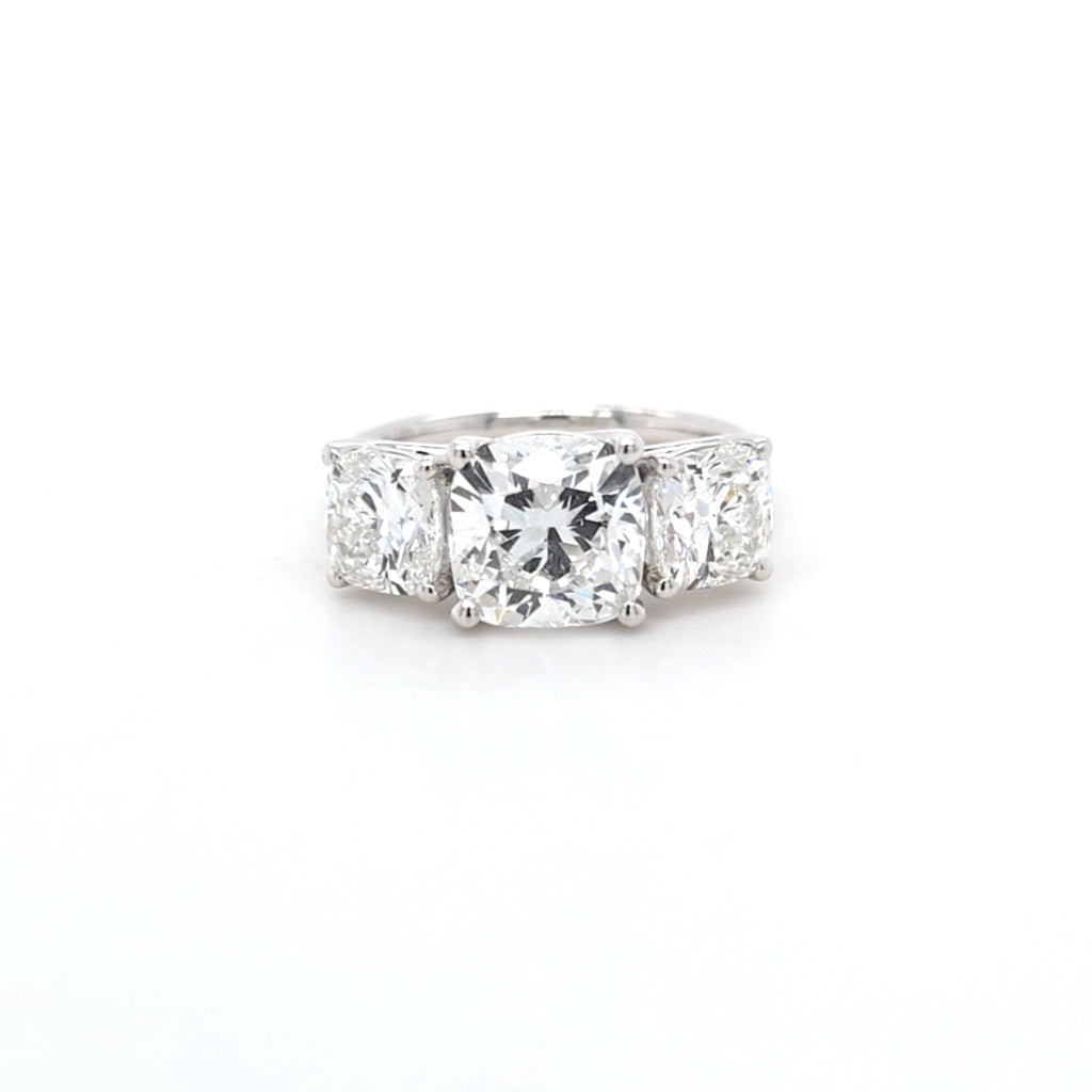 4.54ct F/VS1 Square Cushion Cut LAB Diamond 3 Stone Ring Set in White Gold