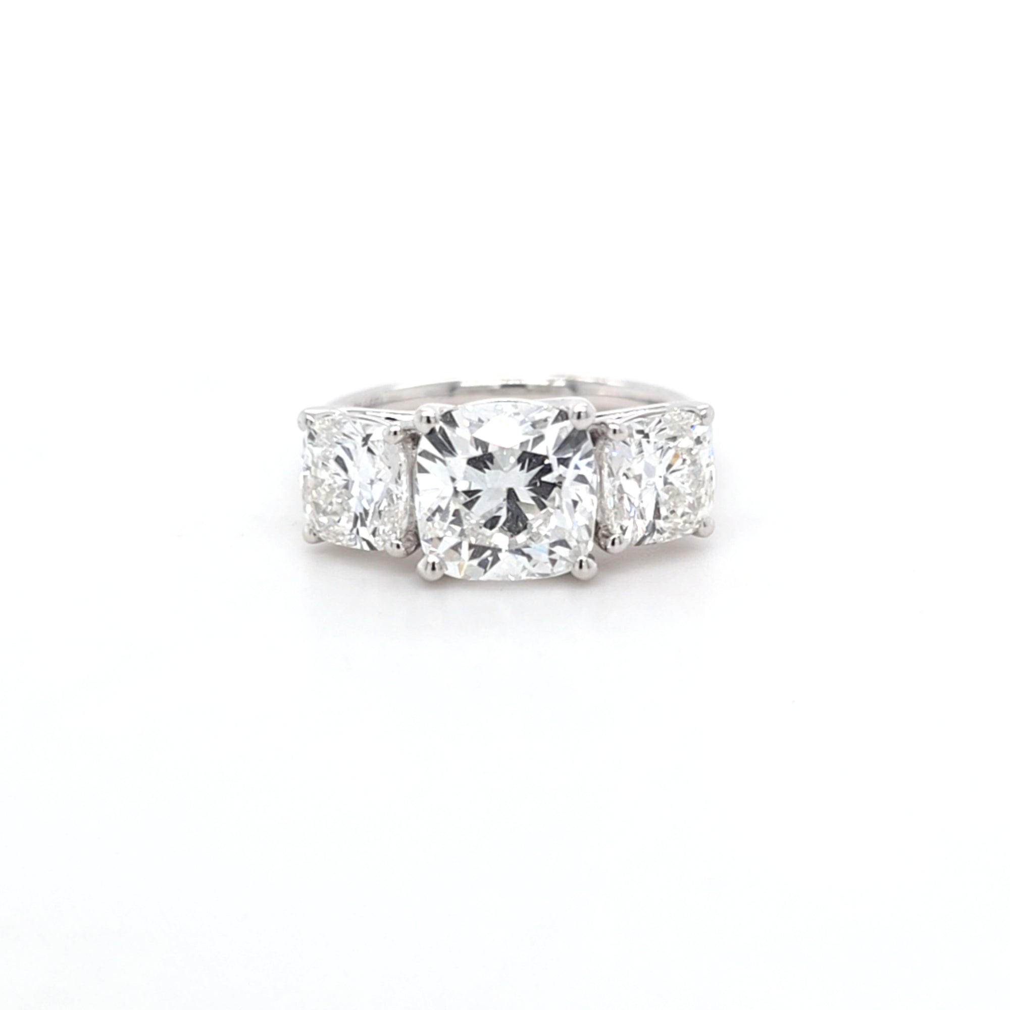 4.54ct F/VS1 Square Cushion Cut LAB Diamond 3 Stone Ring Set in White Gold