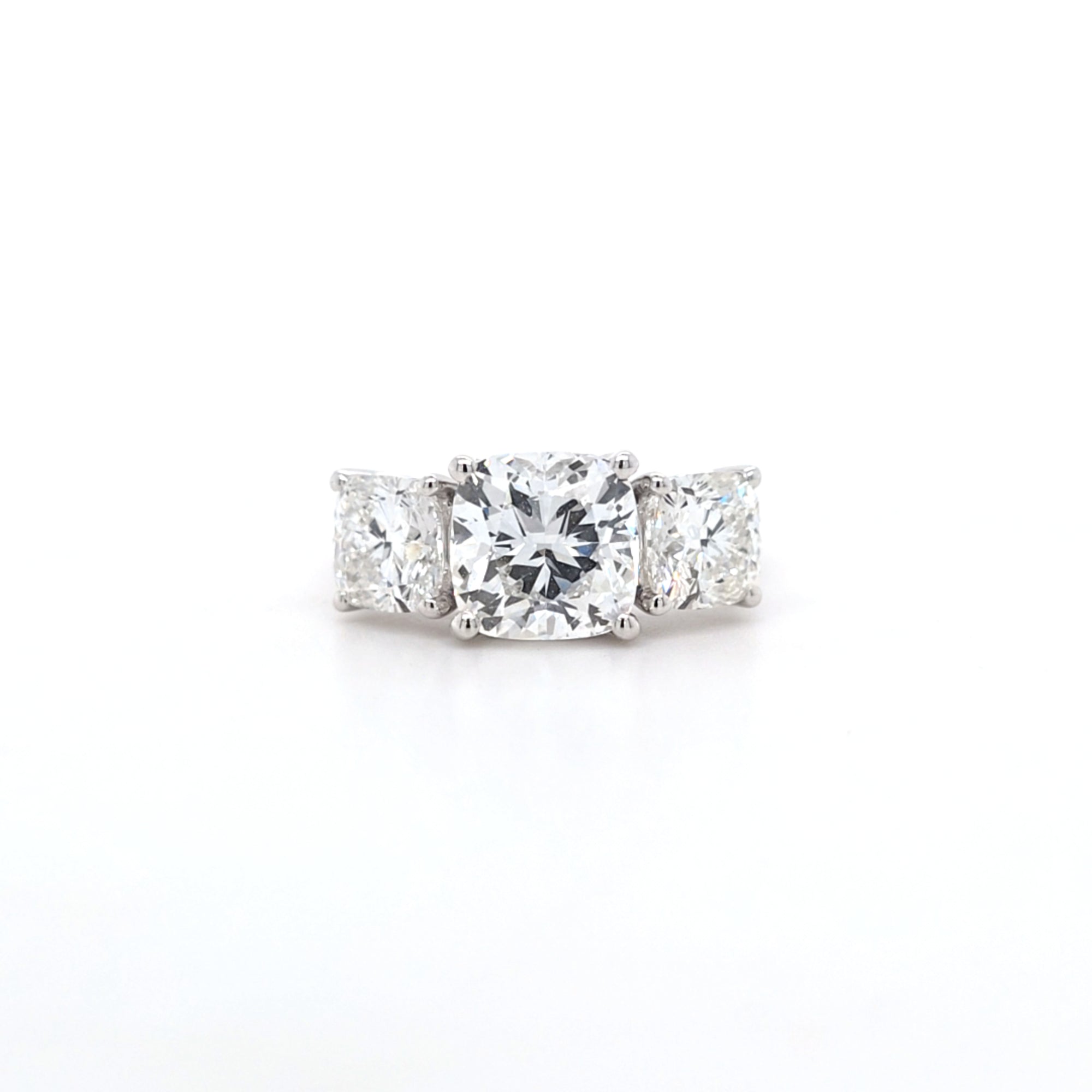 4.54ct F/VS1 Square Cushion Cut LAB Diamond 3 Stone Ring Set in White Gold