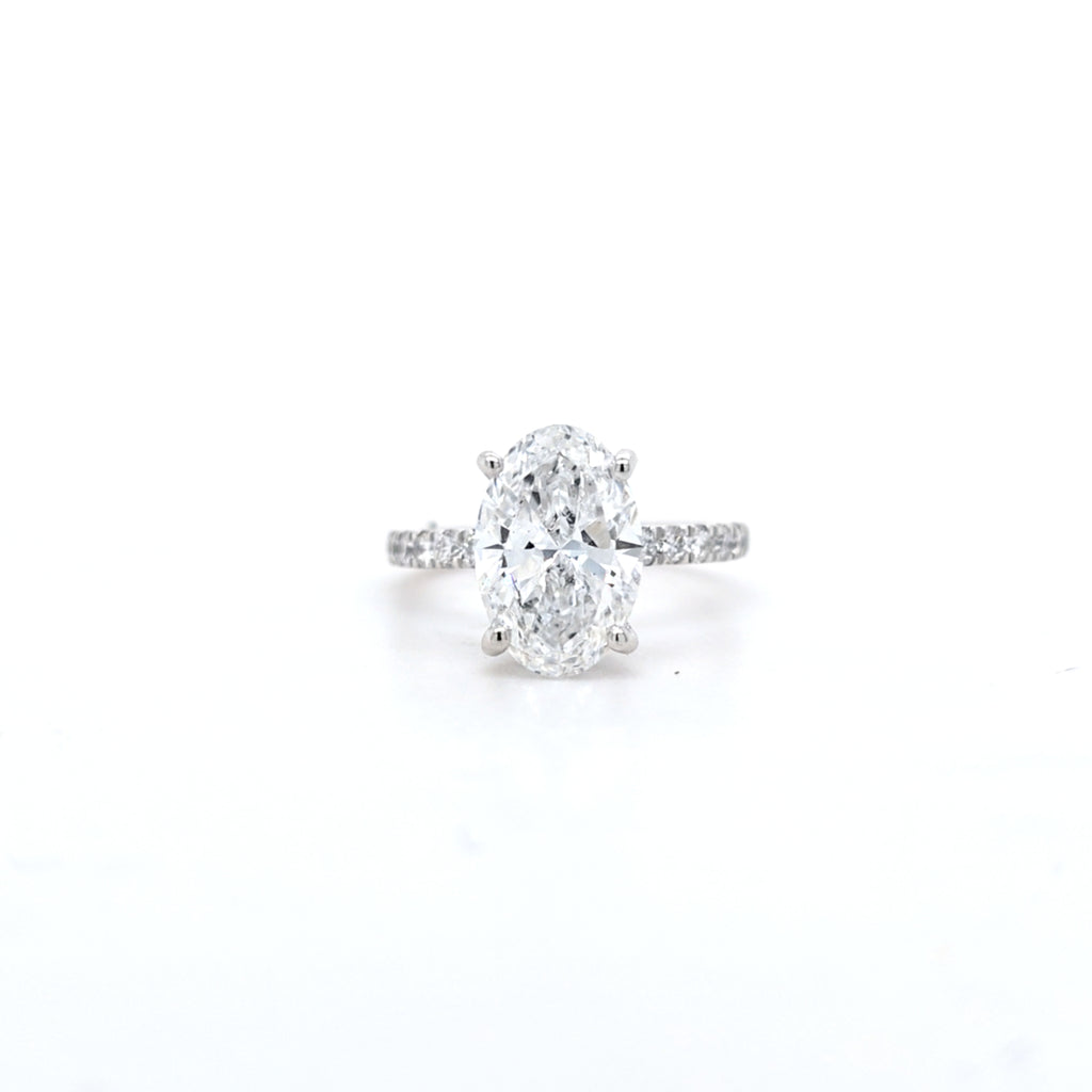 IGI 3.00ct D/VS2 Oval Shape LAB Diamond Ring with Diamond Shoulders set in Platinum - Montpellier Jewellers