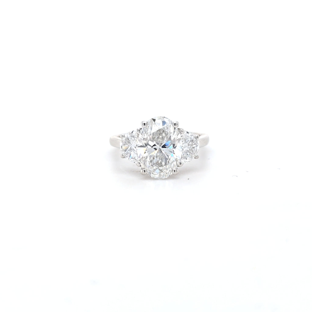 IGI 3.03ct D/VS2 Oval Shape LAB Diamond Ring with Half Moon Side Stones Set in Platinum - Montpellier Jewellers