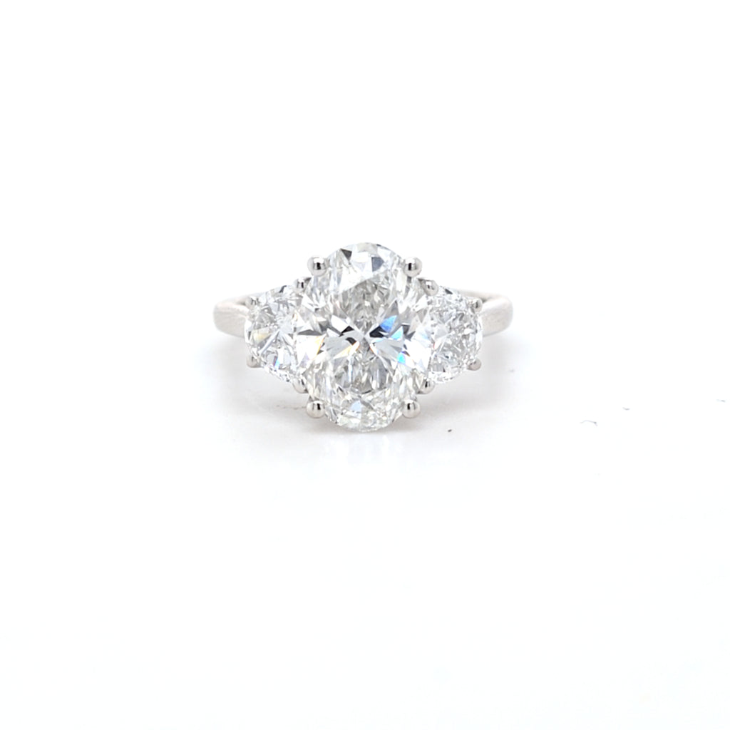 IGI 3.03ct D/VS2 Oval Shape LAB Diamond Ring with Half Moon Side Stones Set in Platinum - Montpellier Jewellers