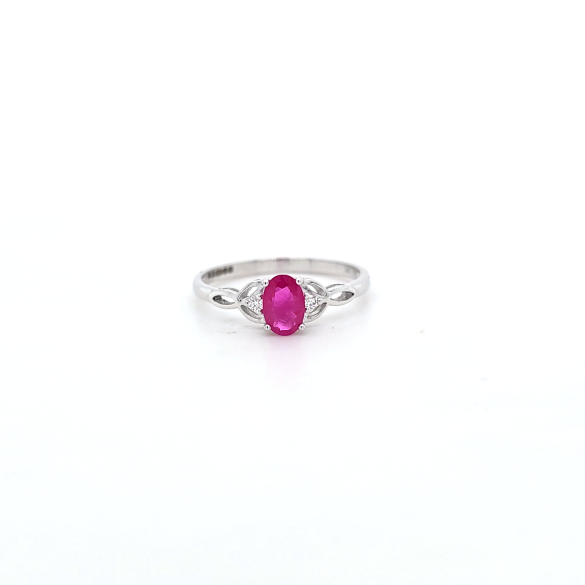 0.65ct Oval Cut Ruby & Diamond Fancy Ring Set in White Gold - Montpellier Jewellers