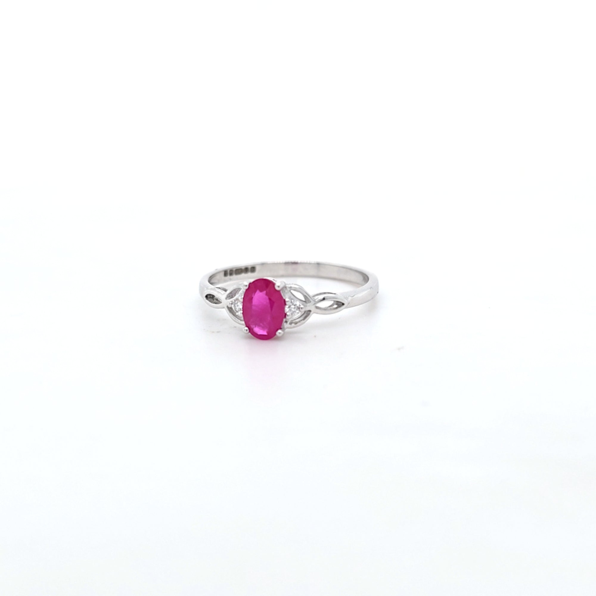0.65ct Oval Cut Ruby & Diamond Fancy Ring Set in White Gold - Montpellier Jewellers