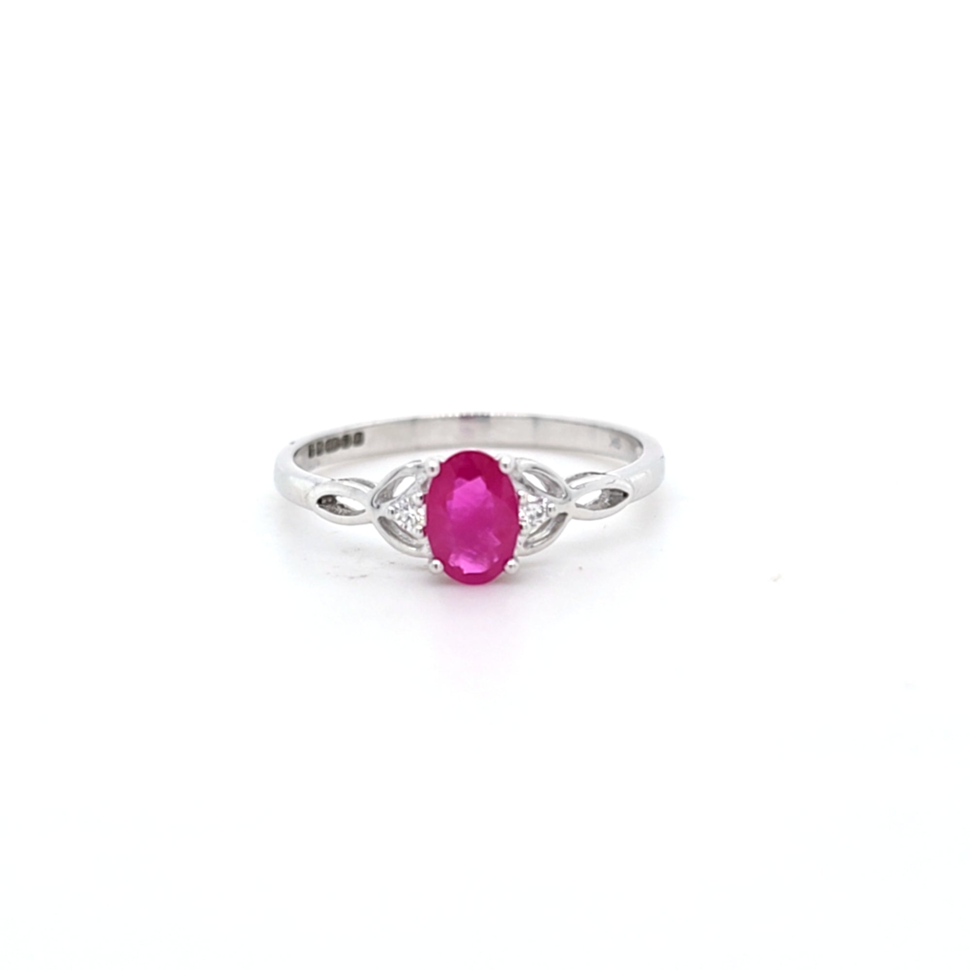 0.65ct Oval Cut Ruby & Diamond Fancy Ring Set in White Gold - Montpellier Jewellers