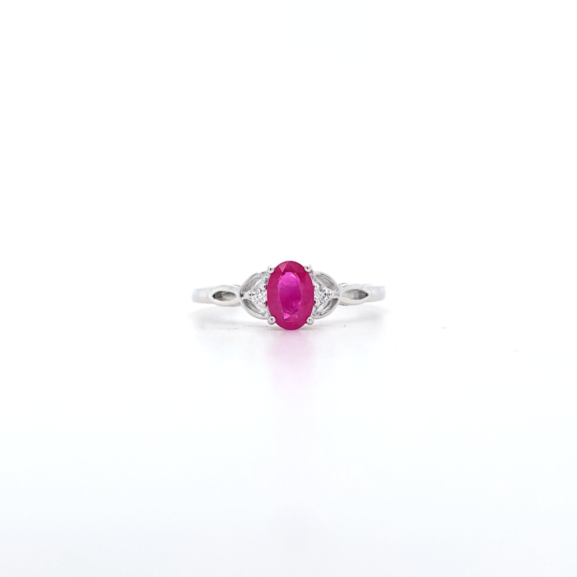 0.65ct Oval Cut Ruby & Diamond Fancy Ring Set in White Gold - Montpellier Jewellers