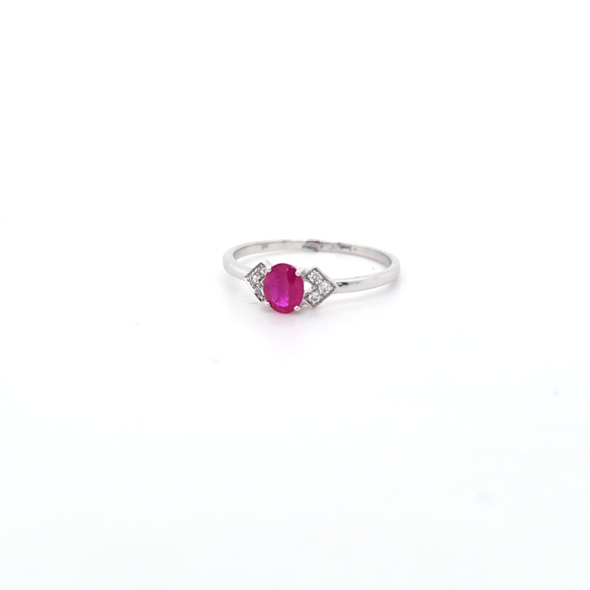 0.50ct Oval Cut Ruby & Diamond Fancy Ring Set in White Gold - Montpellier Jewellers
