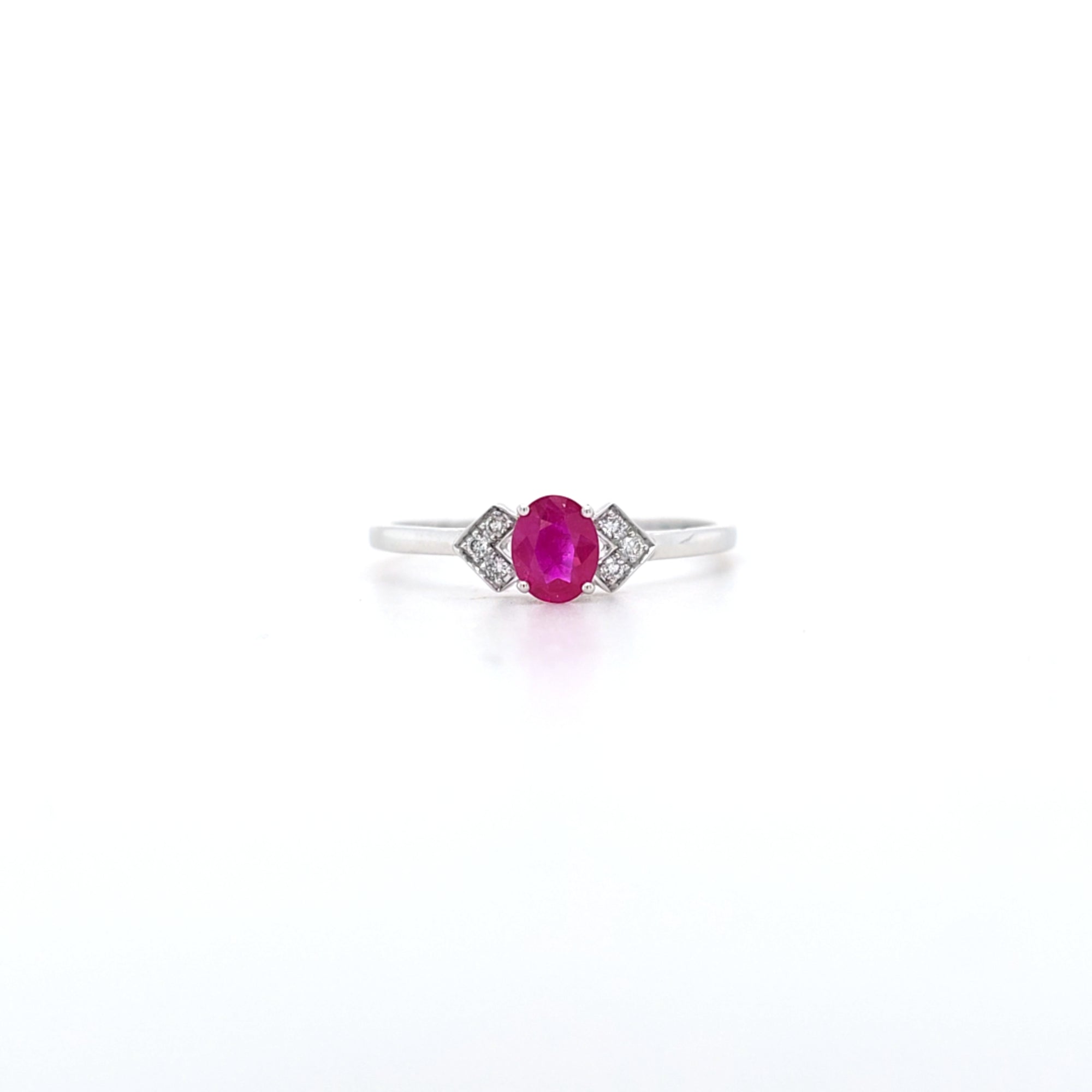 0.50ct Oval Cut Ruby & Diamond Fancy Ring Set in White Gold - Montpellier Jewellers