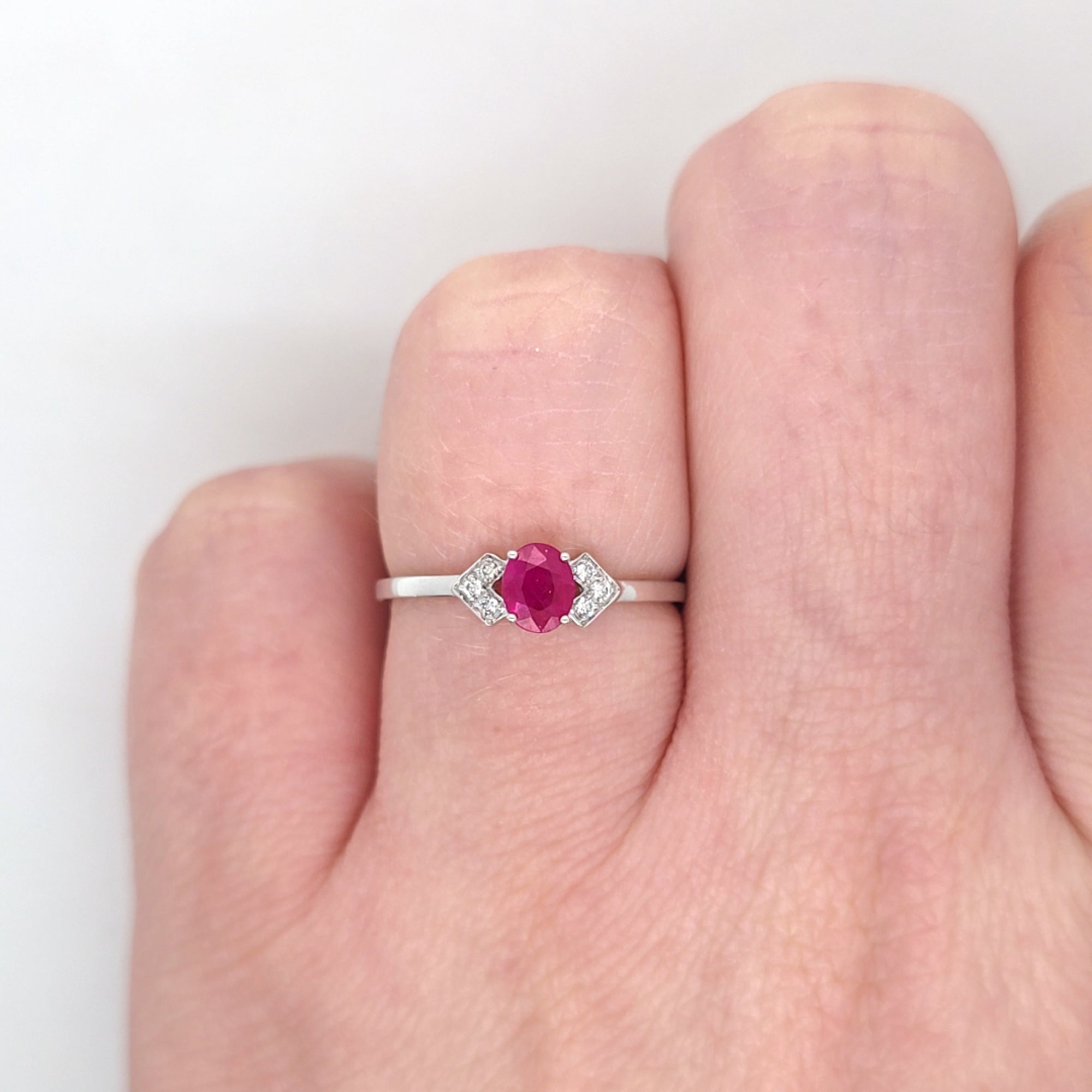 0.50ct Oval Cut Ruby & Diamond Fancy Ring Set in White Gold - Montpellier Jewellers