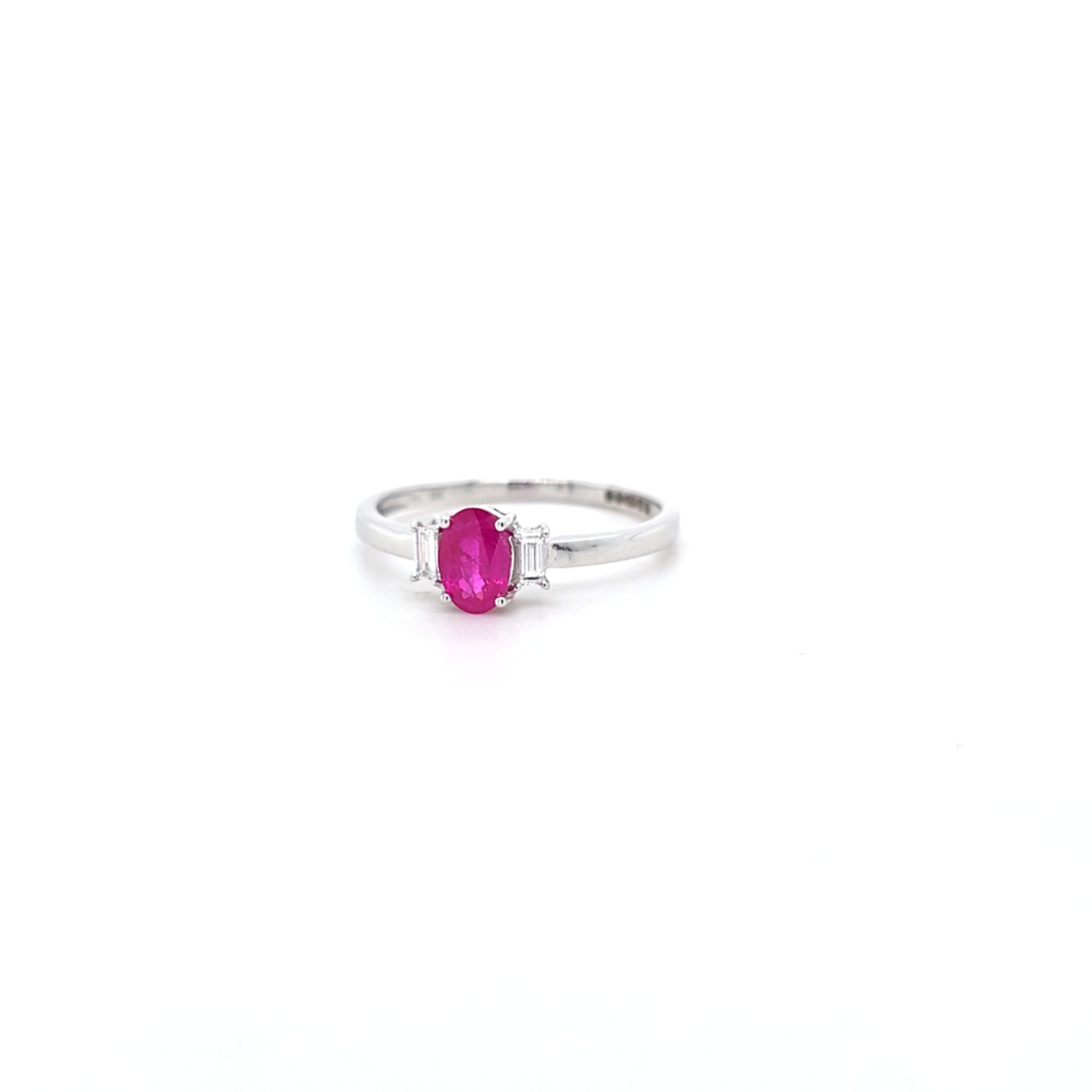 0.65ct Oval Cut Ruby & Diamond Fancy Ring Set in White Gold - Montpellier Jewellers