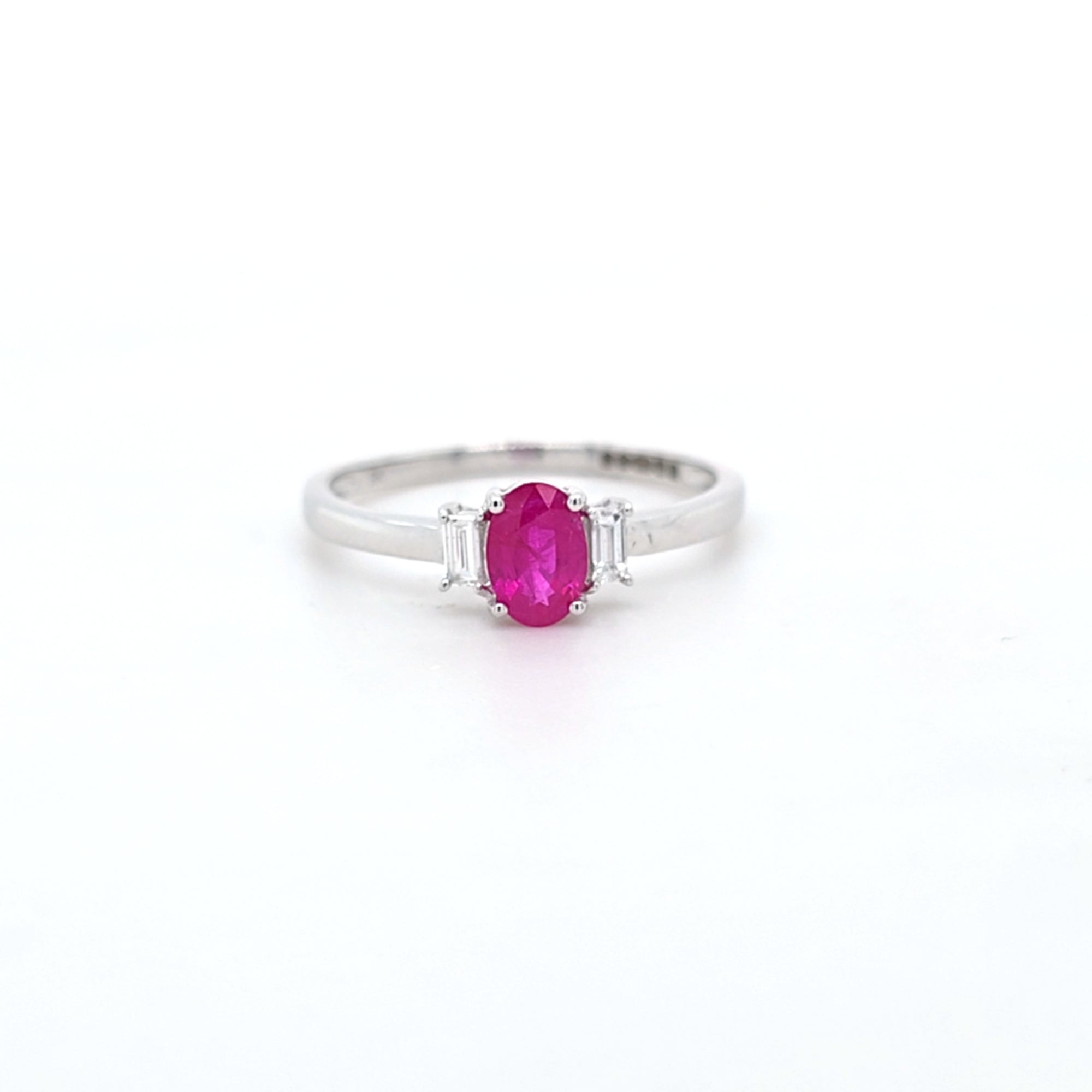 0.65ct Oval Cut Ruby & Diamond Fancy Ring Set in White Gold - Montpellier Jewellers