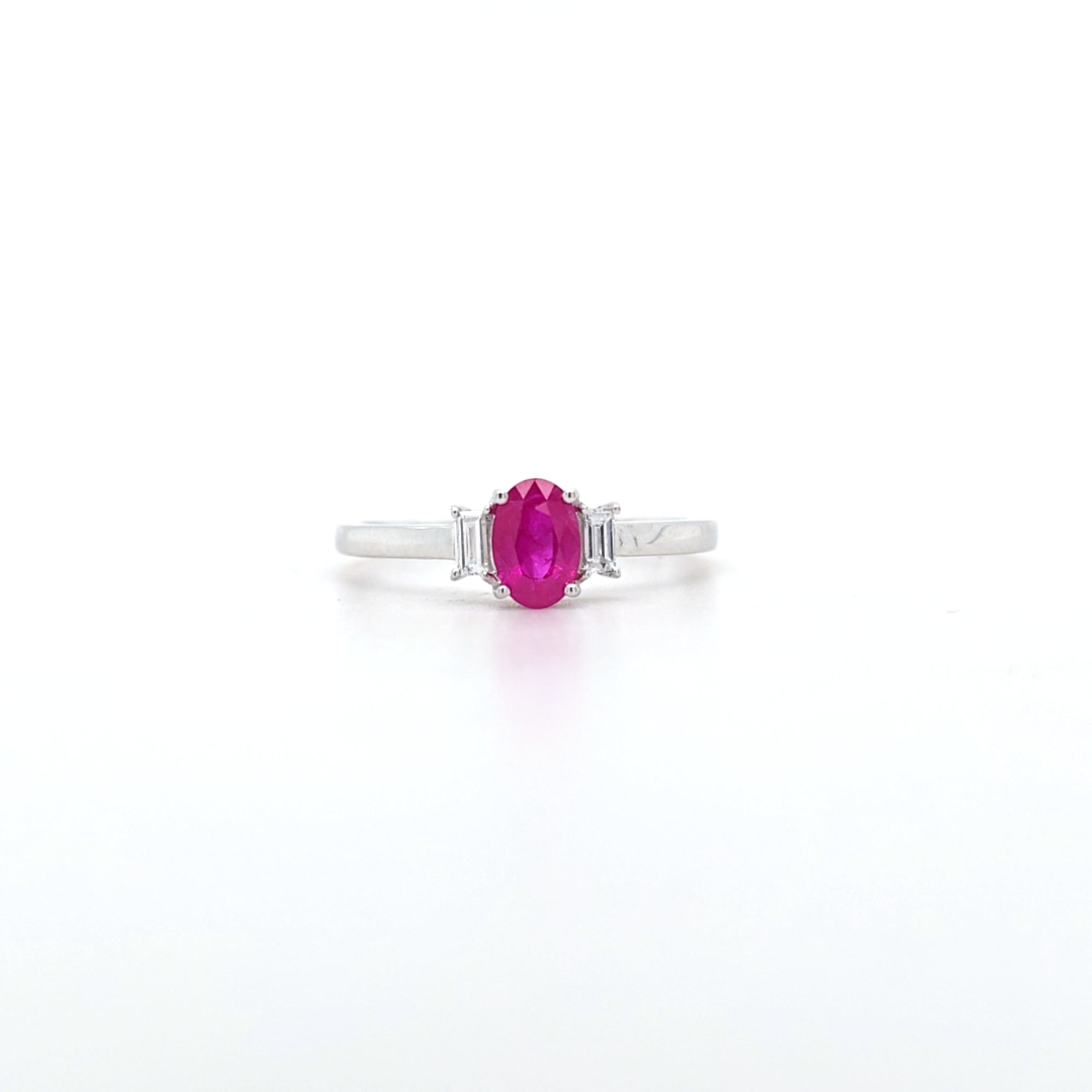 0.65ct Oval Cut Ruby & Diamond Fancy Ring Set in White Gold - Montpellier Jewellers