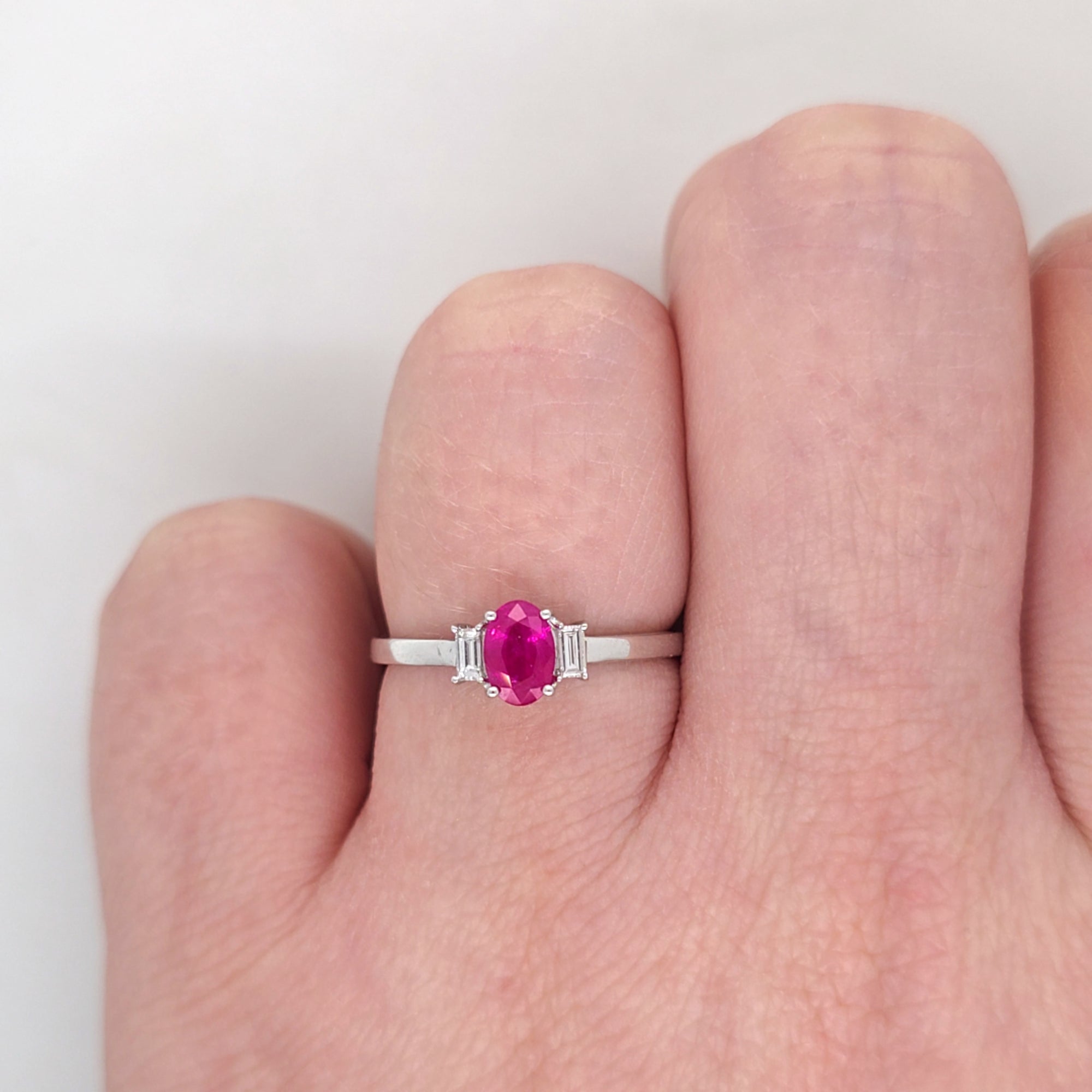 0.65ct Oval Cut Ruby & Diamond Fancy Ring Set in White Gold - Montpellier Jewellers