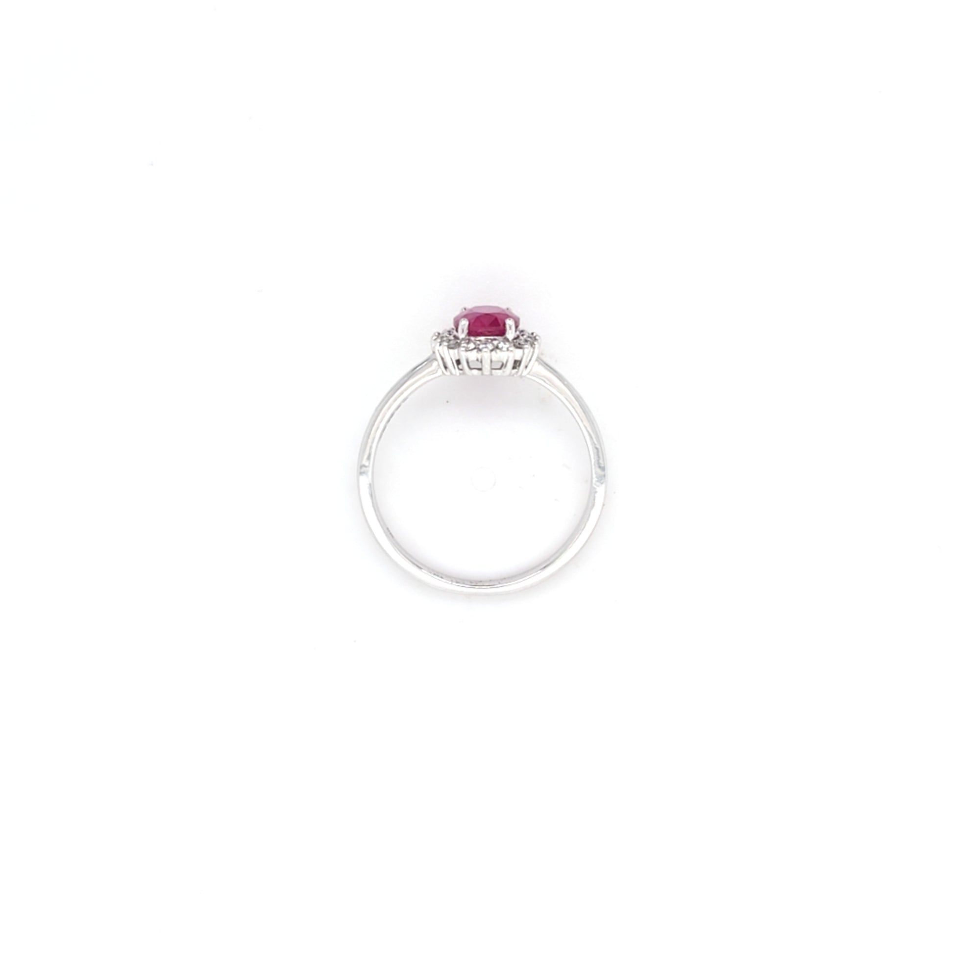 0.96ct Oval Cut Ruby & Diamond Cluster Ring Set in White Gold - Montpellier Jewellers