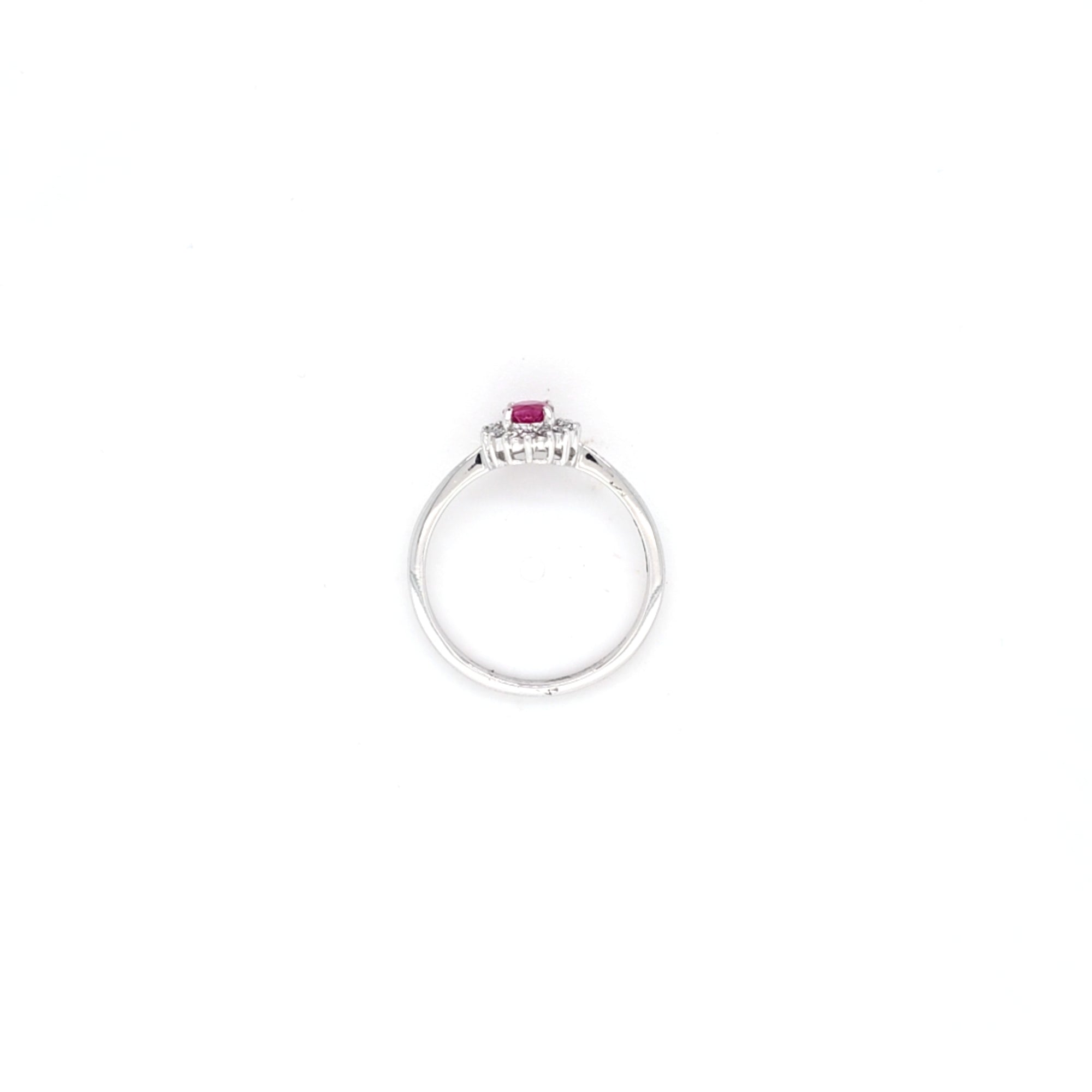 0.50ct Oval Cut Ruby & Diamond Cluster Ring Set in White Gold - Montpellier Jewellers