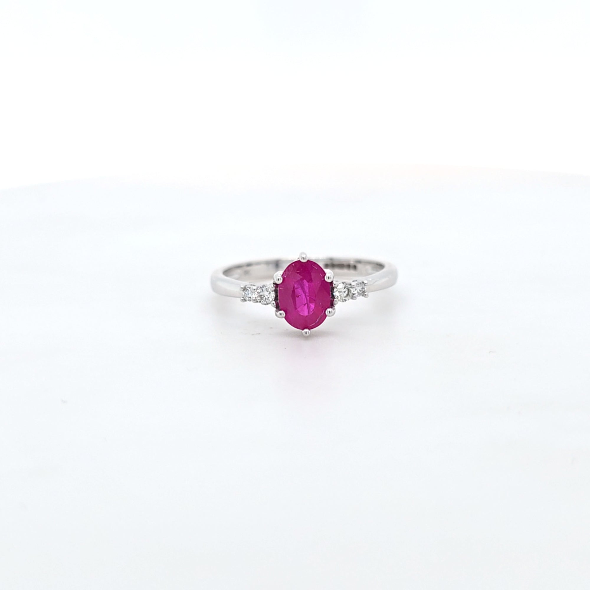 0.96ct Oval Cut Ruby & Diamond Fancy Ring Set in White Gold - Montpellier Jewellers