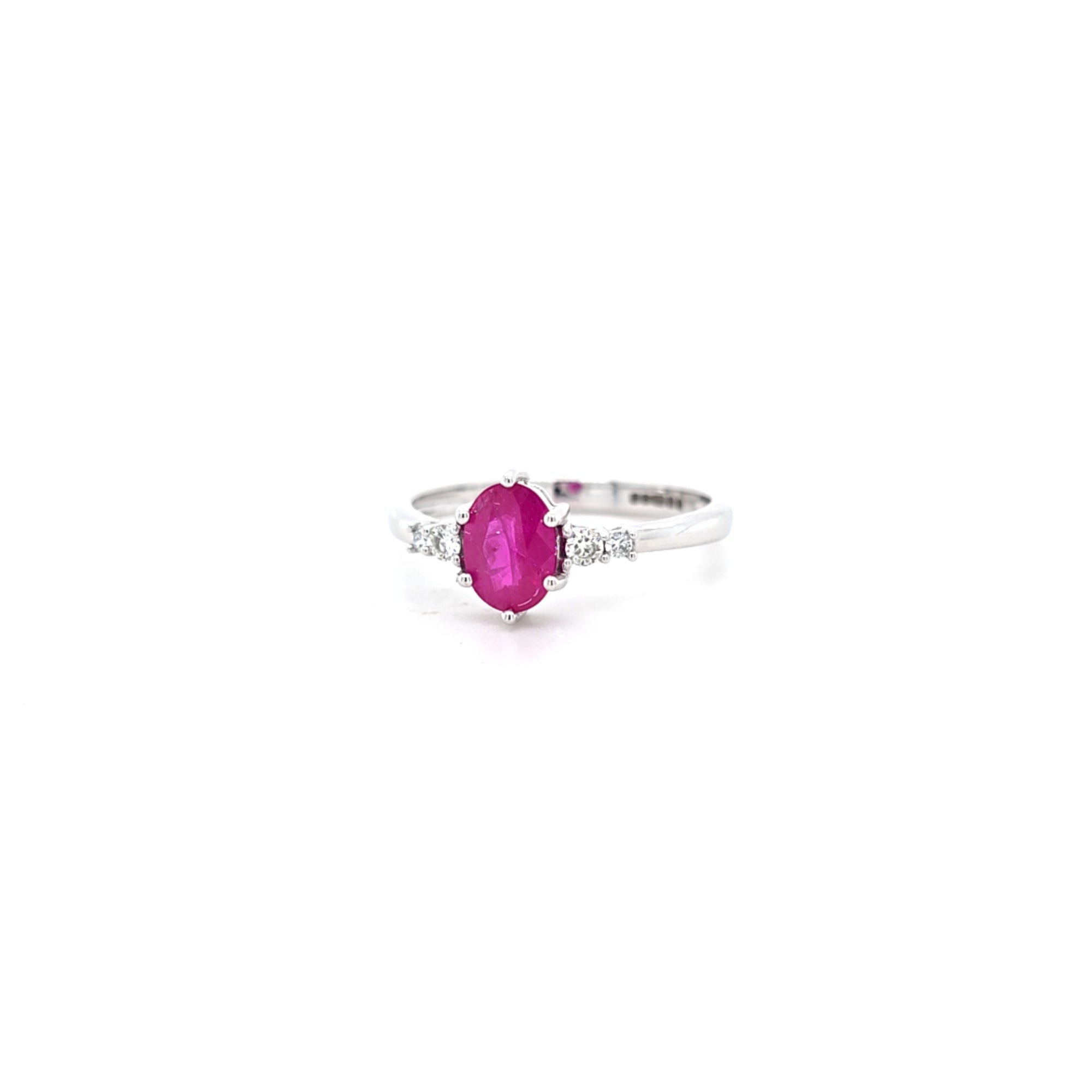 0.96ct Oval Cut Ruby & Diamond Fancy Ring Set in White Gold - Montpellier Jewellers