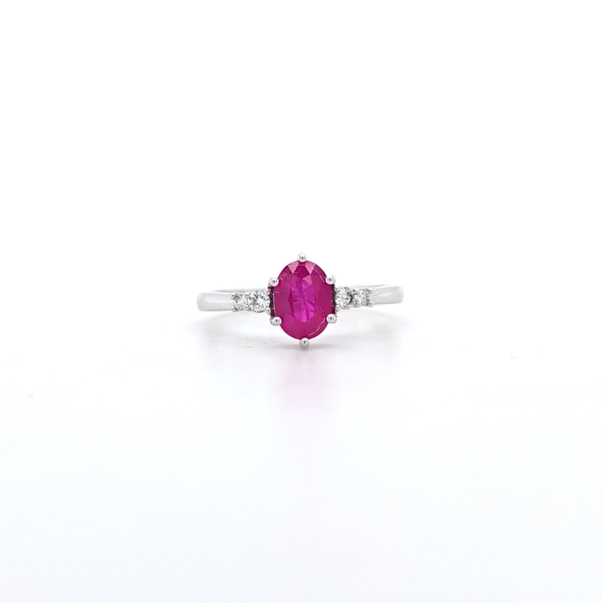 0.96ct Oval Cut Ruby & Diamond Fancy Ring Set in White Gold - Montpellier Jewellers