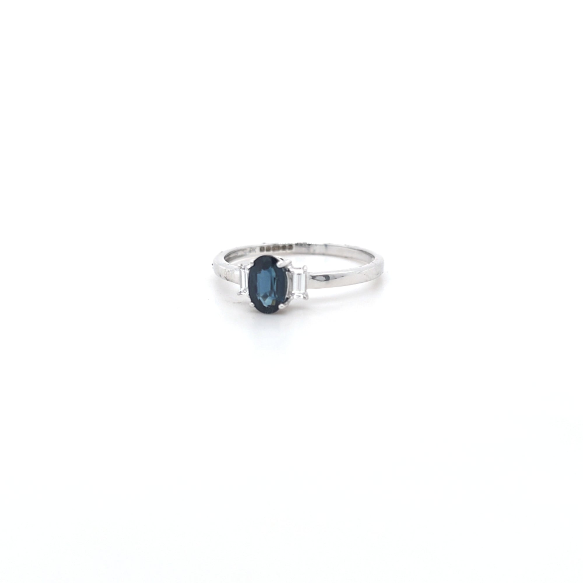 0.65ct Oval Cut Sapphire & Diamond Fancy Ring Set in White Gold - Montpellier Jewellers
