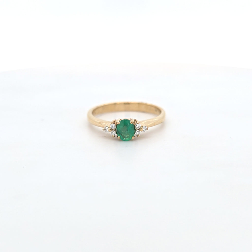 0.37ct Oval Cut Emerald & Diamond Fancy Ring Set in Yellow Gold - Montpellier Jewellers