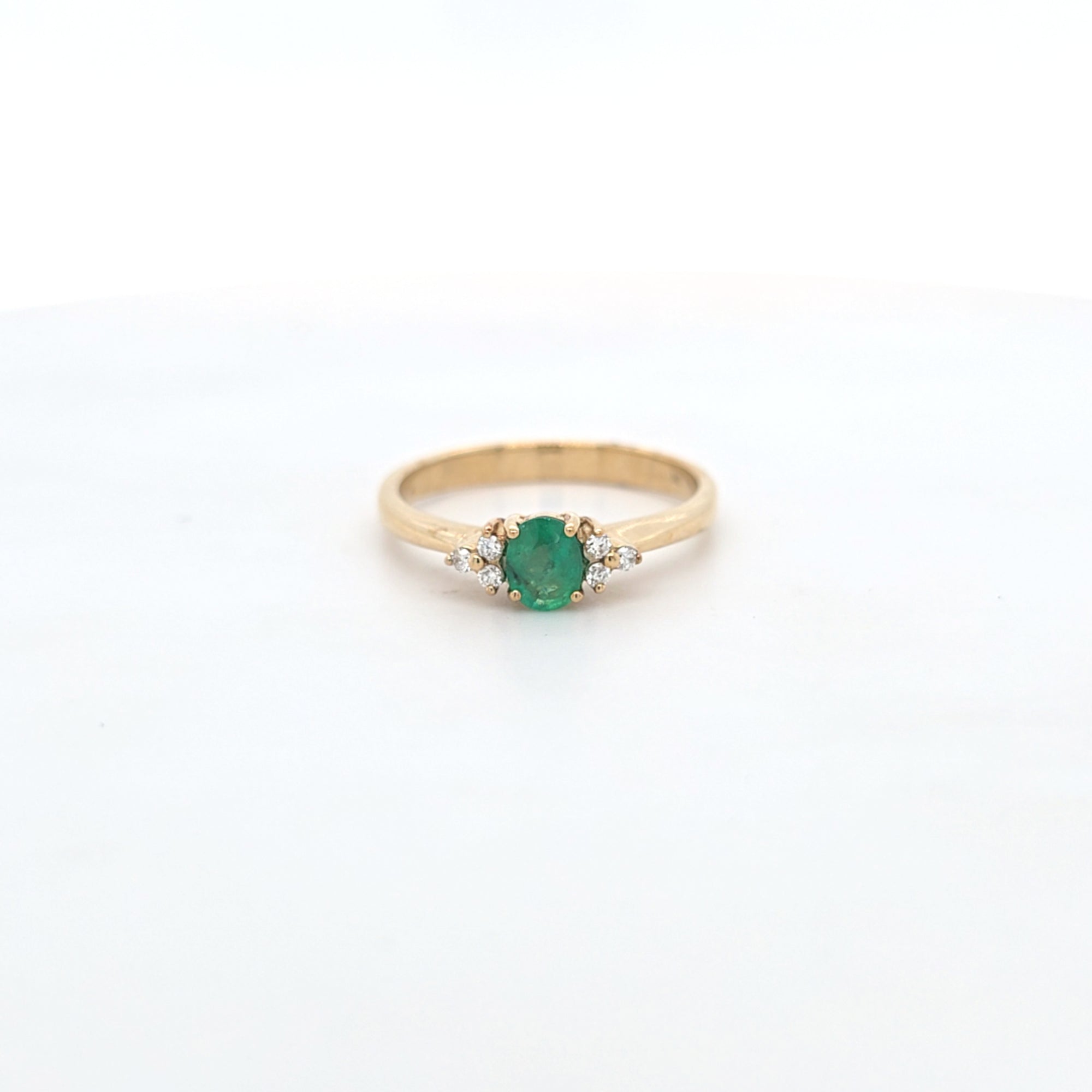 0.37ct Oval Cut Emerald & Diamond Fancy Ring Set in Yellow Gold - Montpellier Jewellers