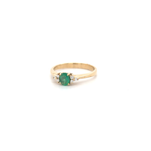 0.37ct Oval Cut Emerald & Diamond Fancy Ring Set in Yellow Gold - Montpellier Jewellers