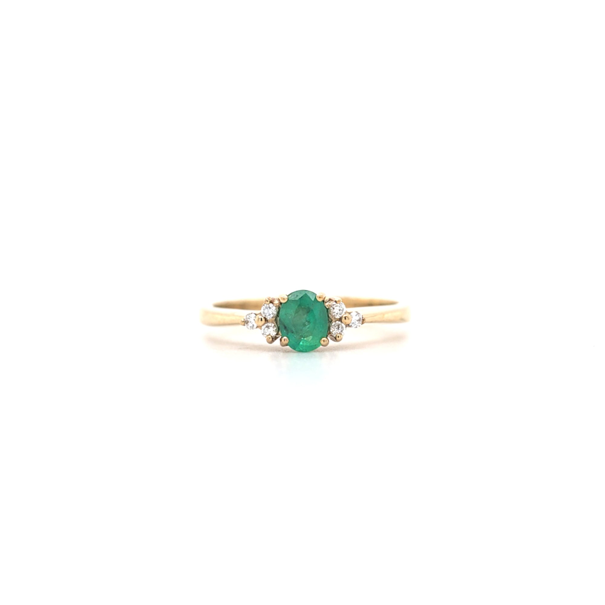 0.37ct Oval Cut Emerald & Diamond Fancy Ring Set in Yellow Gold - Montpellier Jewellers