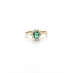 0.37ct Oval Cut Emerald & Diamond Cluster Ring Set in Yellow Gold - Montpellier Jewellers