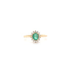 0.37ct Oval Cut Emerald & Diamond Cluster Ring Set in Yellow Gold - Montpellier Jewellers