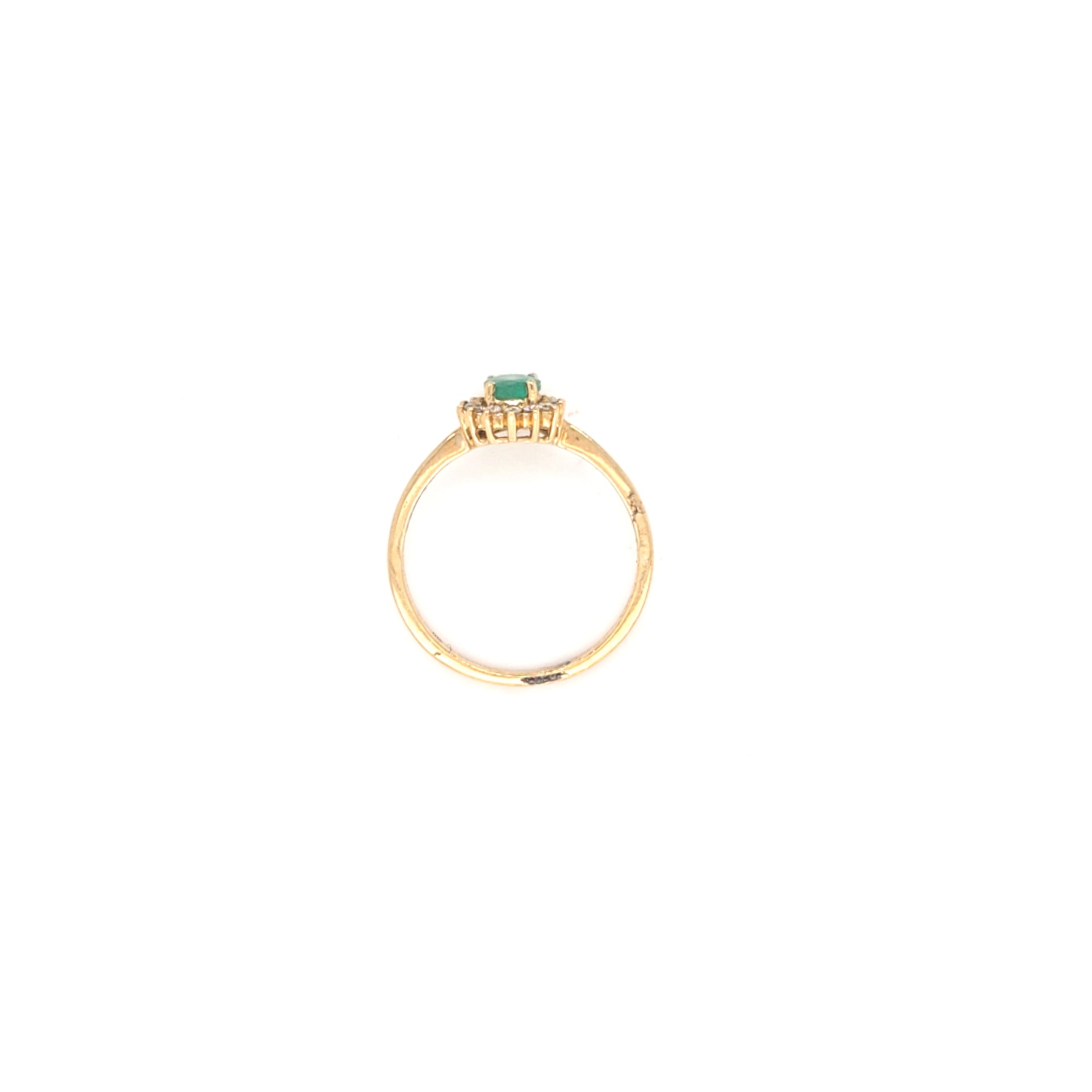 0.37ct Oval Cut Emerald & Diamond Cluster Ring Set in Yellow Gold - Montpellier Jewellers