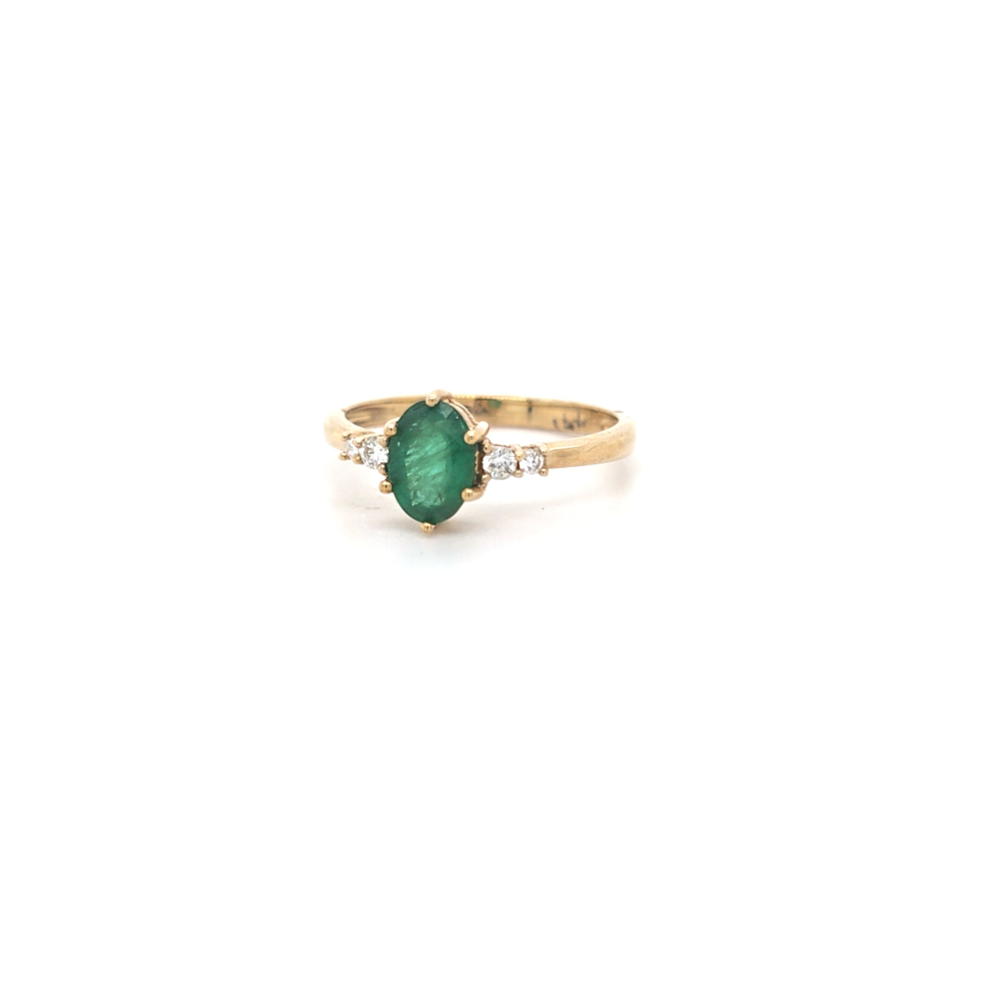 0.72ct Oval Cut Emerald & Diamond Fancy Ring Set in Yellow Gold - Montpellier Jewellers