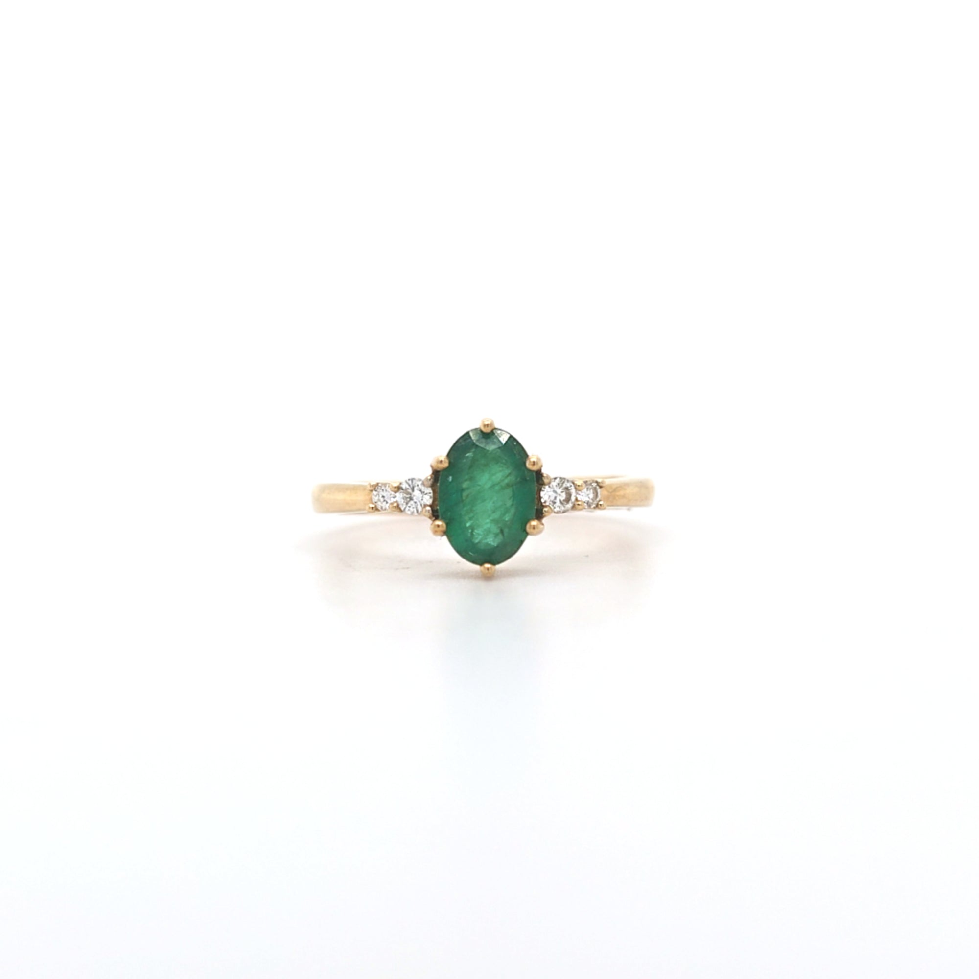 0.72ct Oval Cut Emerald & Diamond Fancy Ring Set in Yellow Gold - Montpellier Jewellers